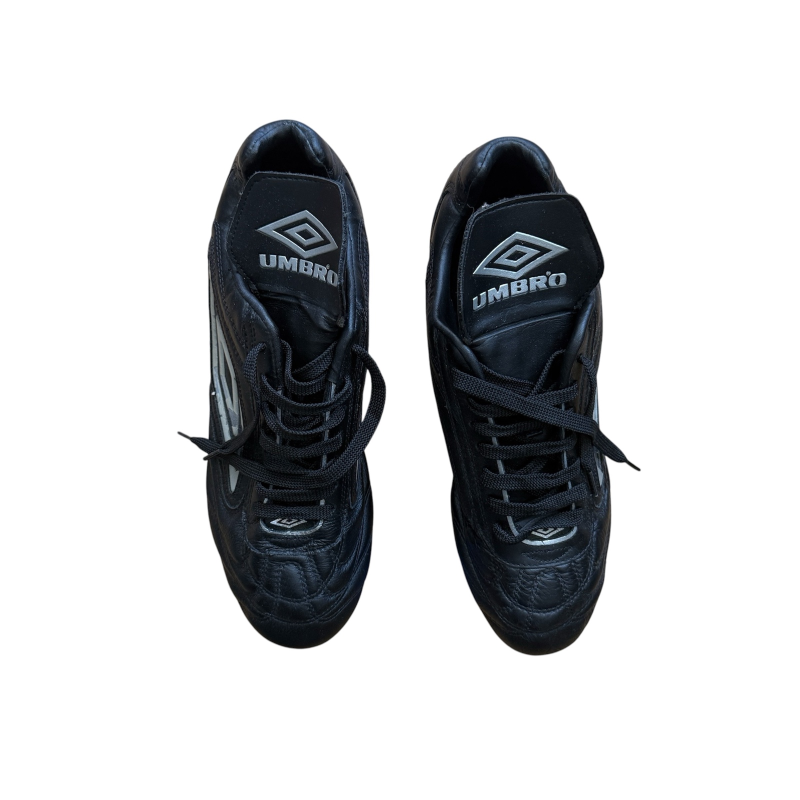 Umbro Leather Football Boots SG Black Silver UK 10 EU 45 Soft Ground Studs