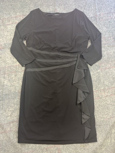 Roman Black Occasion Ruffle Wrap Pencil Dress Size 16 Satin Trim