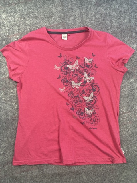 Lee Cooper Pink Butterfly & Rose Graphic T-Shirt UK 18