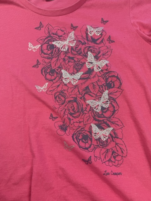 Lee Cooper Pink Butterfly & Rose Graphic T-Shirt UK 18 image 3