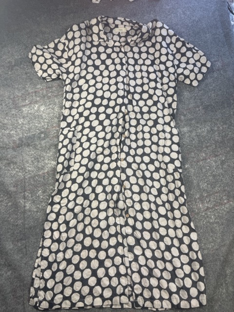 Next Black & White Spot Linen Blend Shirt Dress UK 14