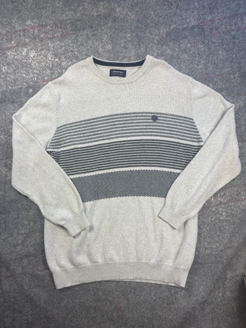 Springfield Grey & Navy Patterned Cotton Crew Neck Jumper XL
