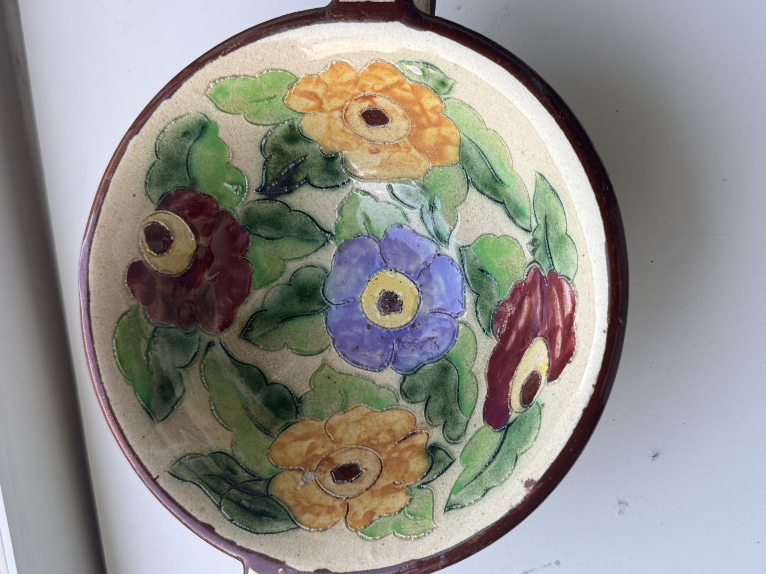 Vintage Hand-painted Floral Ceramic Bowl with Handles image 5