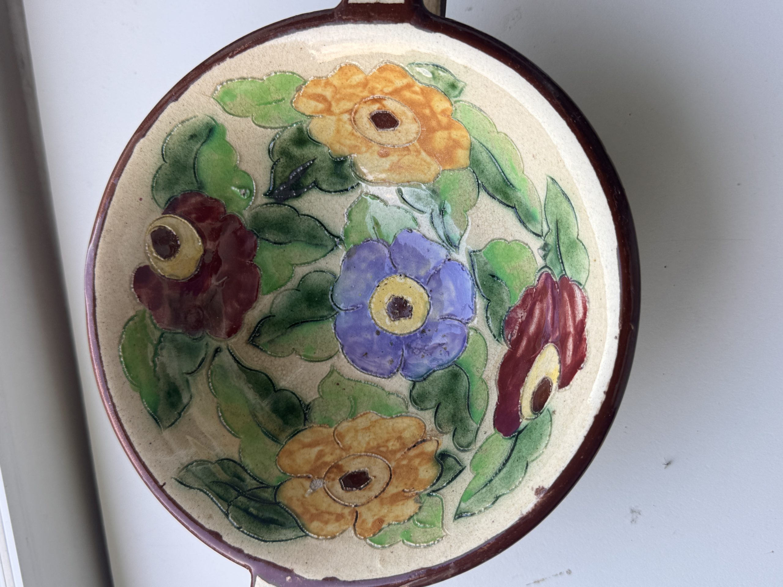 Vintage Hand-painted Floral Ceramic Bowl with Handles image 6