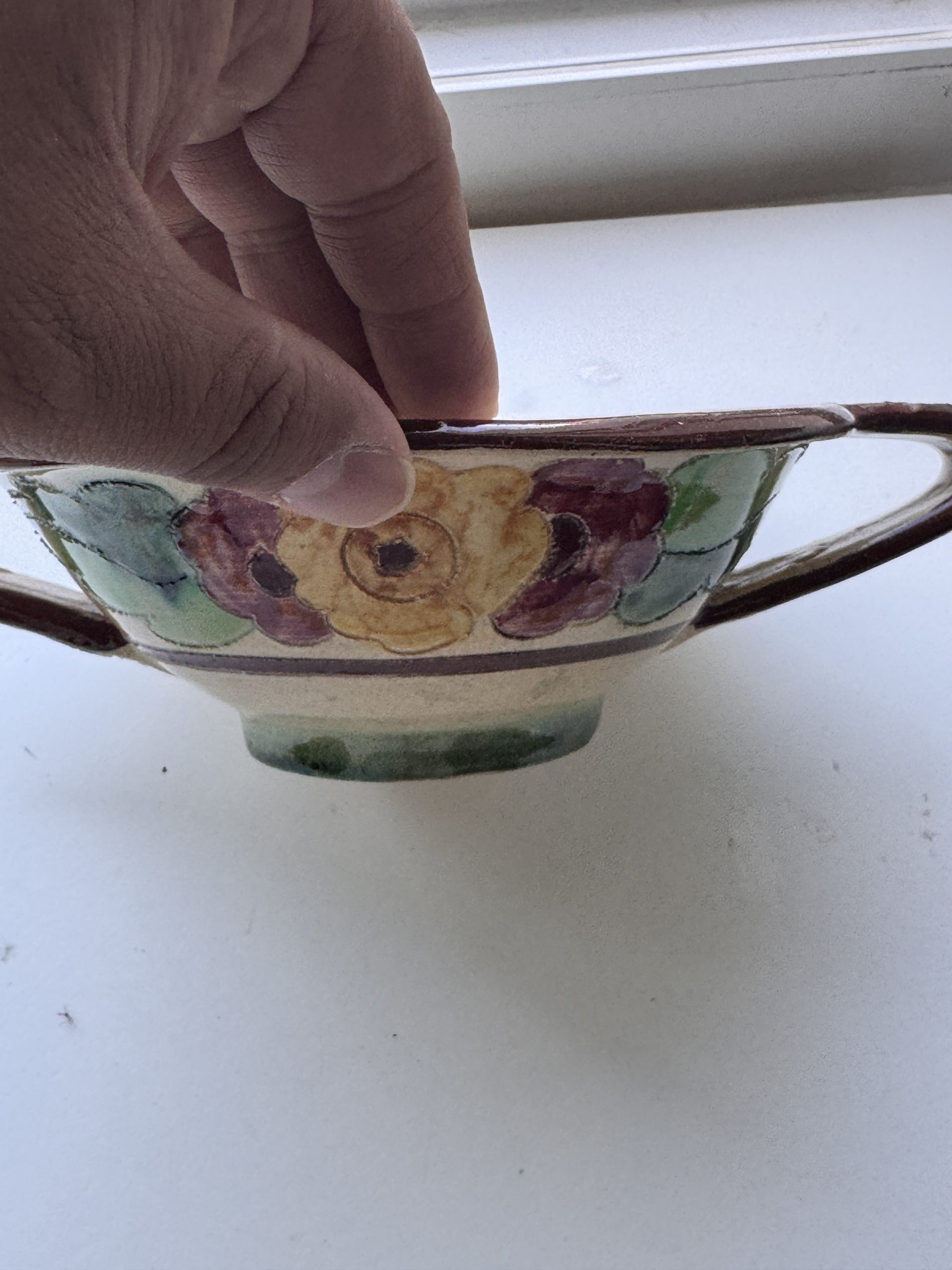 Vintage Hand-painted Floral Ceramic Bowl with Handles image 7