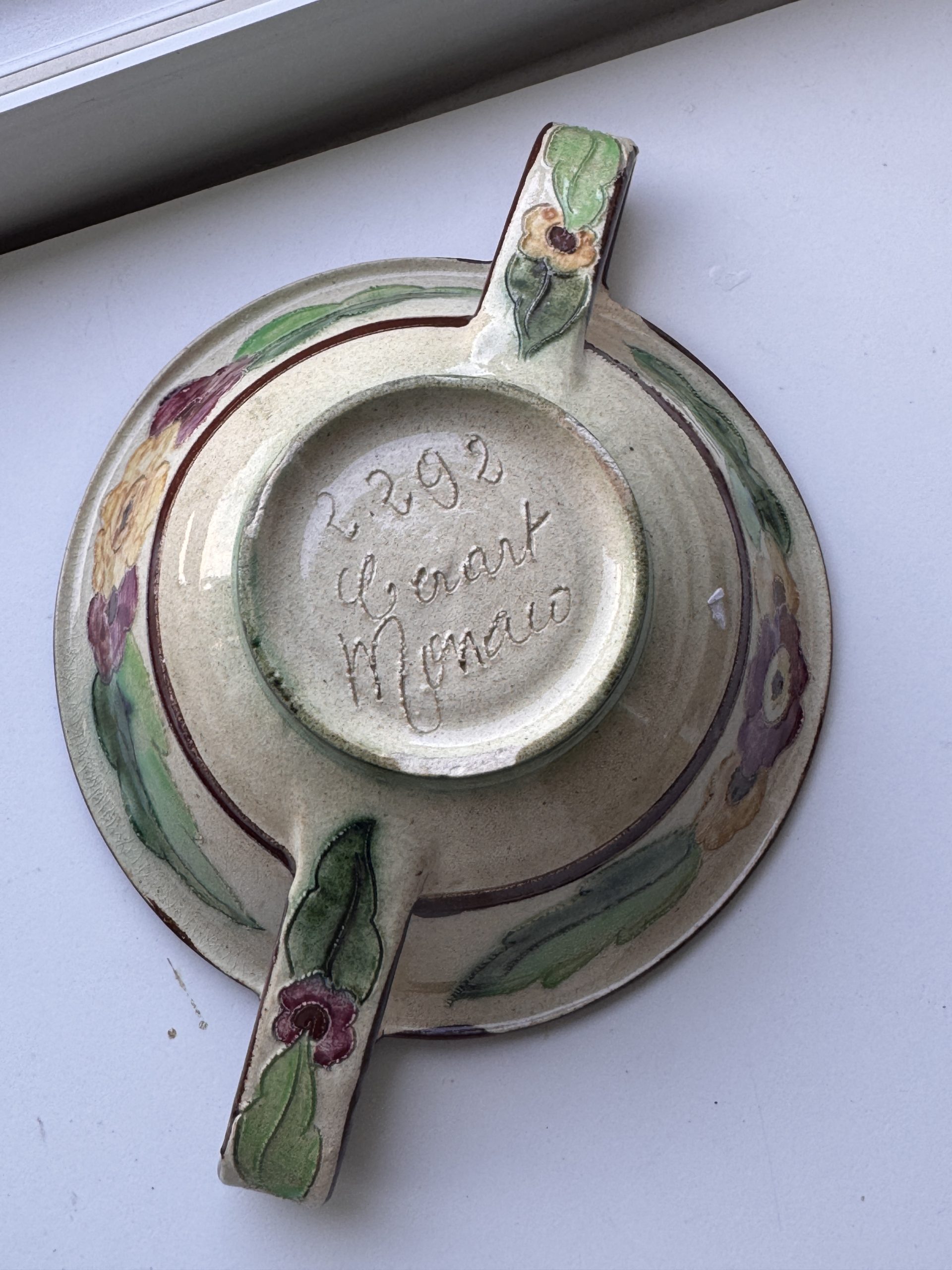 Vintage Hand-painted Floral Ceramic Bowl with Handles image 9