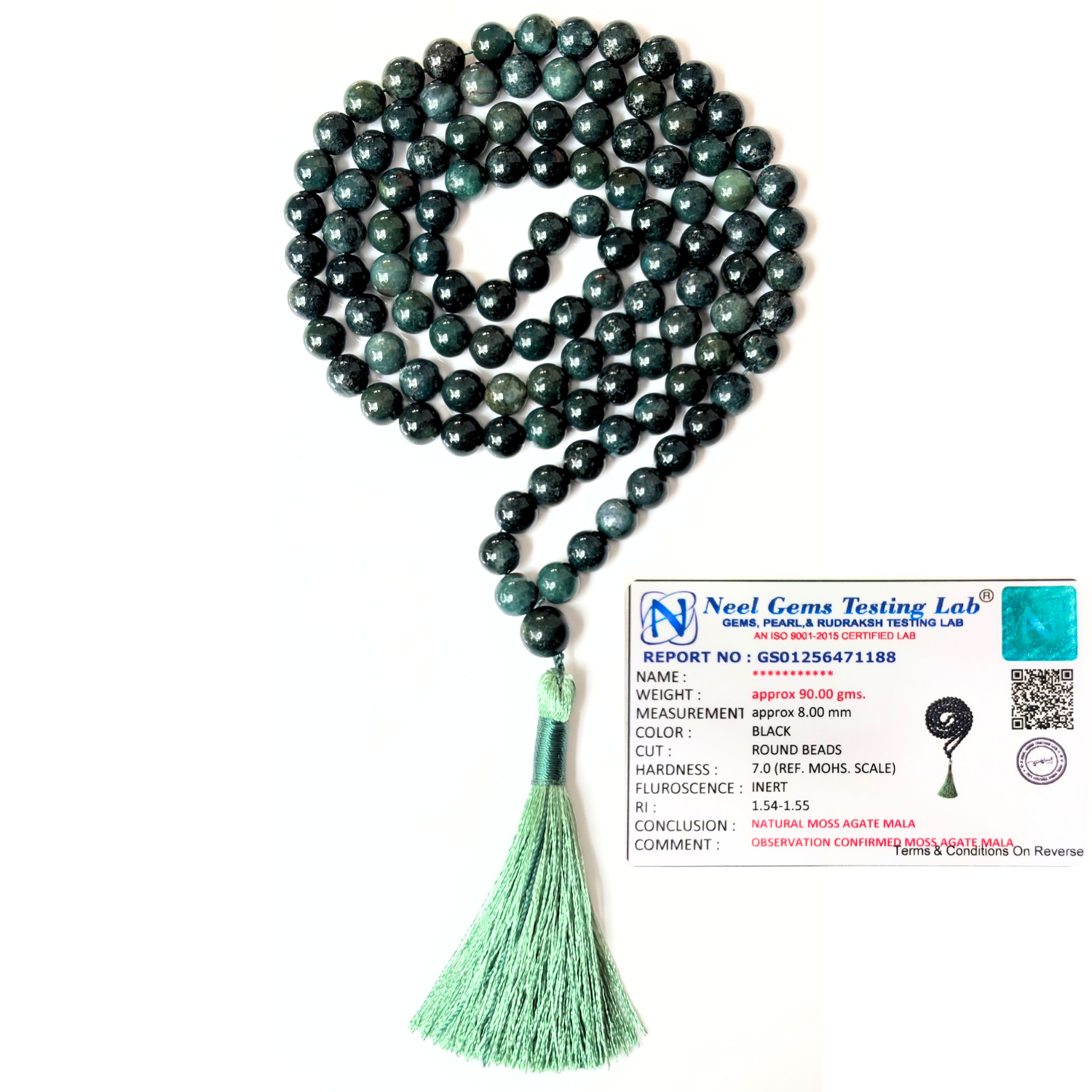 Moss Agate Jap Mala Necklace 8mm | 30–32 Inch Handmade Certified Gemstone Prayer Beads | Meditation, Yoga, Mindfulness & Spiritual Jewelry for Men & Women image 3