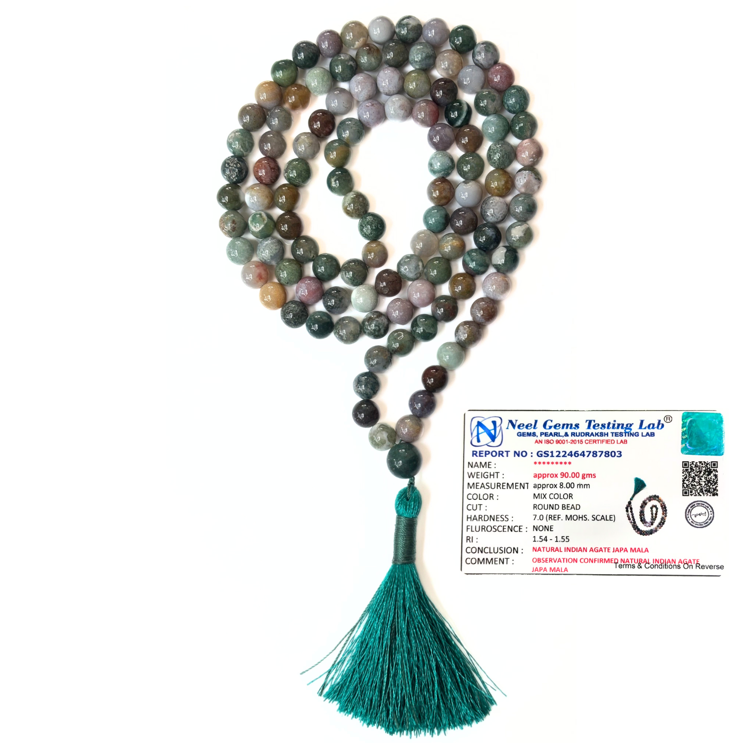 Indian Agate Jap Mala Necklace – 8mm | 30–32 Inch | Handmade | Certified Gemstone image 3