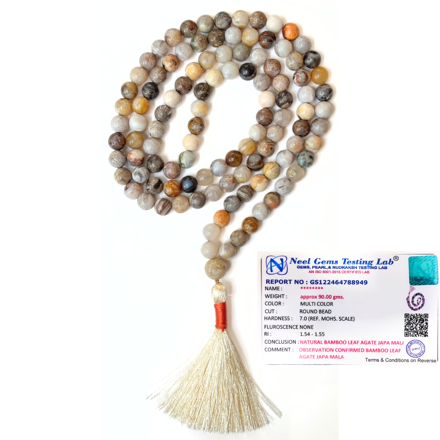 Bamboo Leaf Jap Mala Necklace – 8mm | 30–32 Inch | Handmade | Certified Gemstone image 3