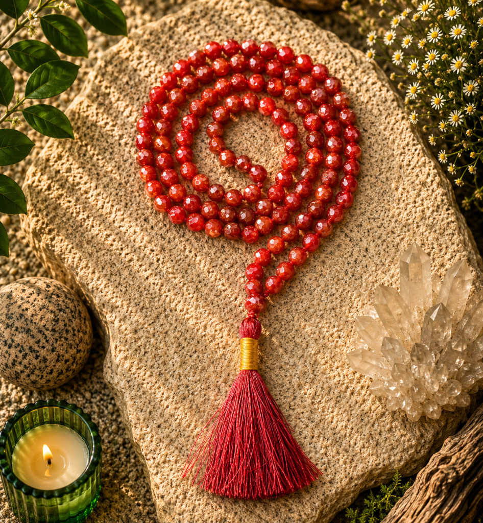 Red Hakik Jap Mala Necklace – 8mm | 30–32 Inch | Handmade | Certified Gemstone