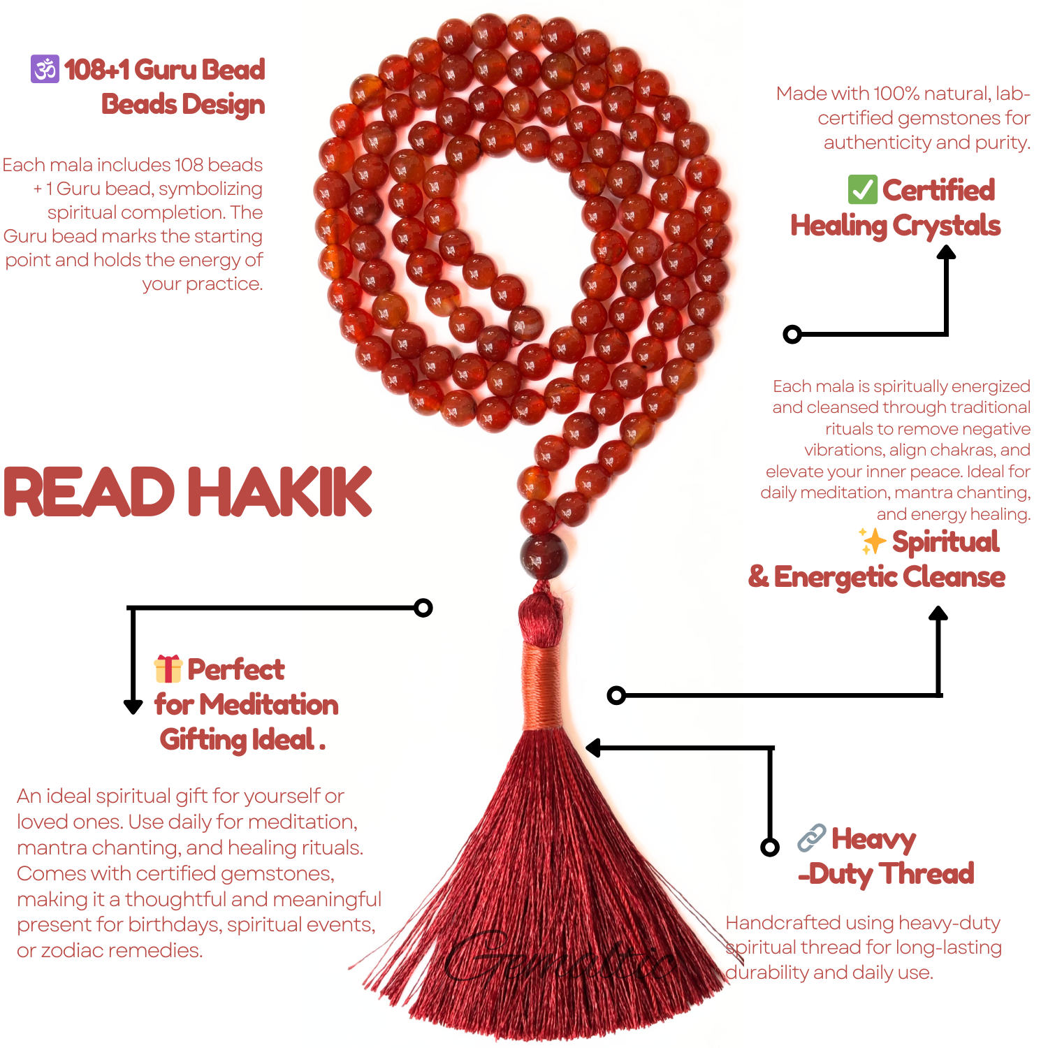 Red Hakik Jap Mala Necklace – 8mm | 30–32 Inch | Handmade | Certified Gemstone image 4