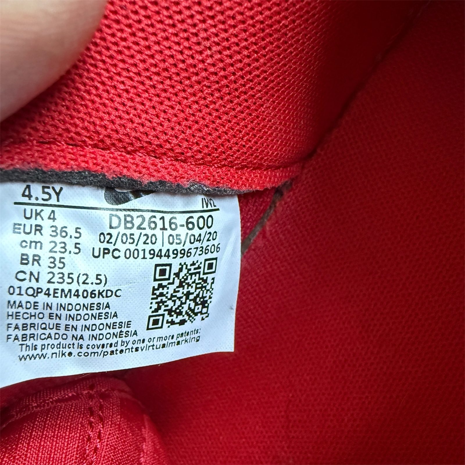 Nike Air Force 1 Low GS University Red Red Black UK 4 EU 36.5 Trainers DB2616-600 image 7