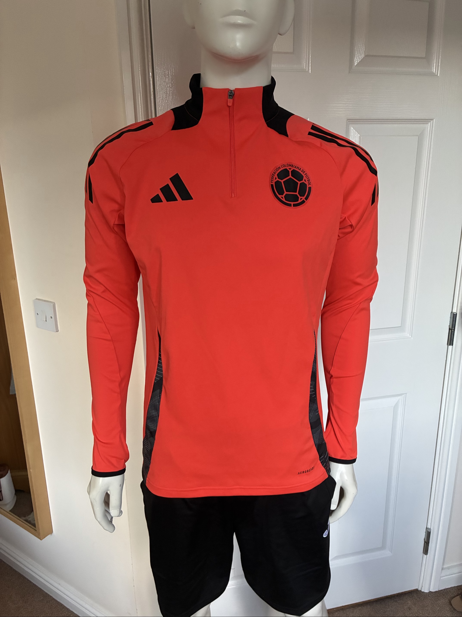 Adidas Colombia Orange & Black Football 1/4 Zip Training Top - Size M (Slim Fit)