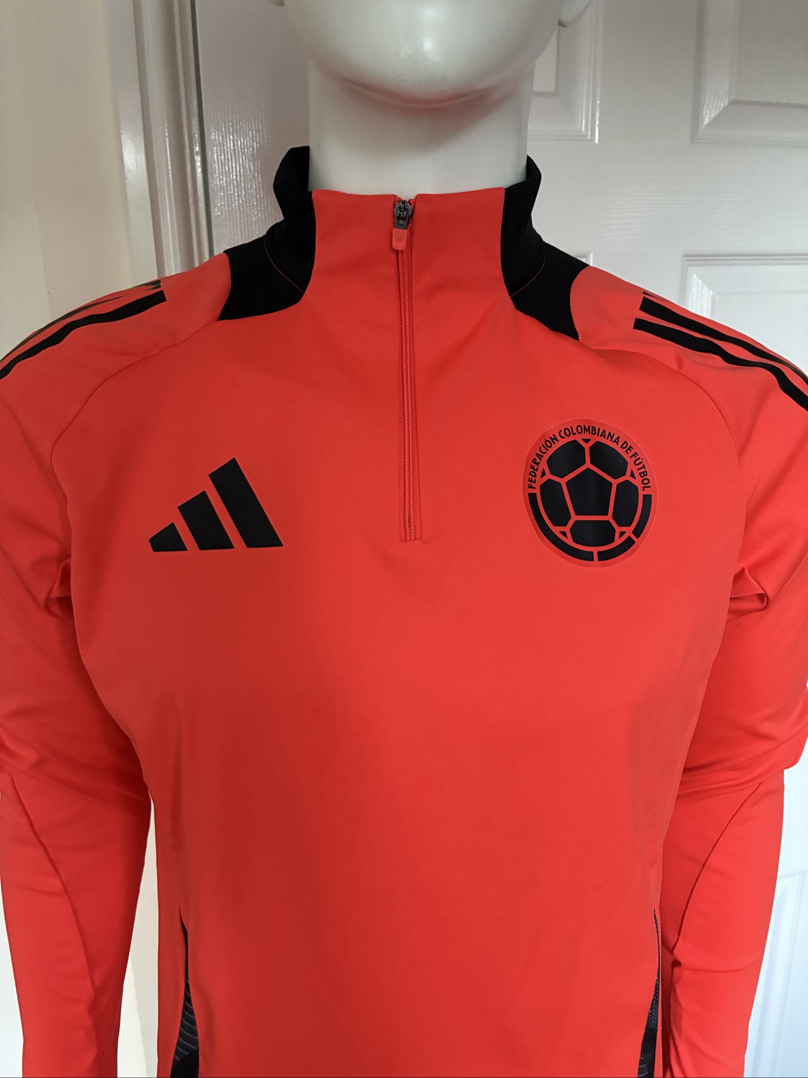 Adidas Colombia Orange & Black Football 1/4 Zip Training Top - Size M (Slim Fit) image 2