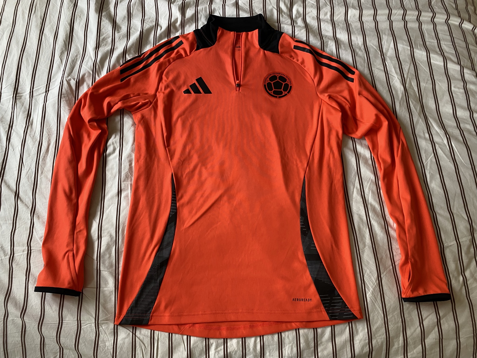 Adidas Colombia Orange & Black Football 1/4 Zip Training Top - Size M (Slim Fit) image 7