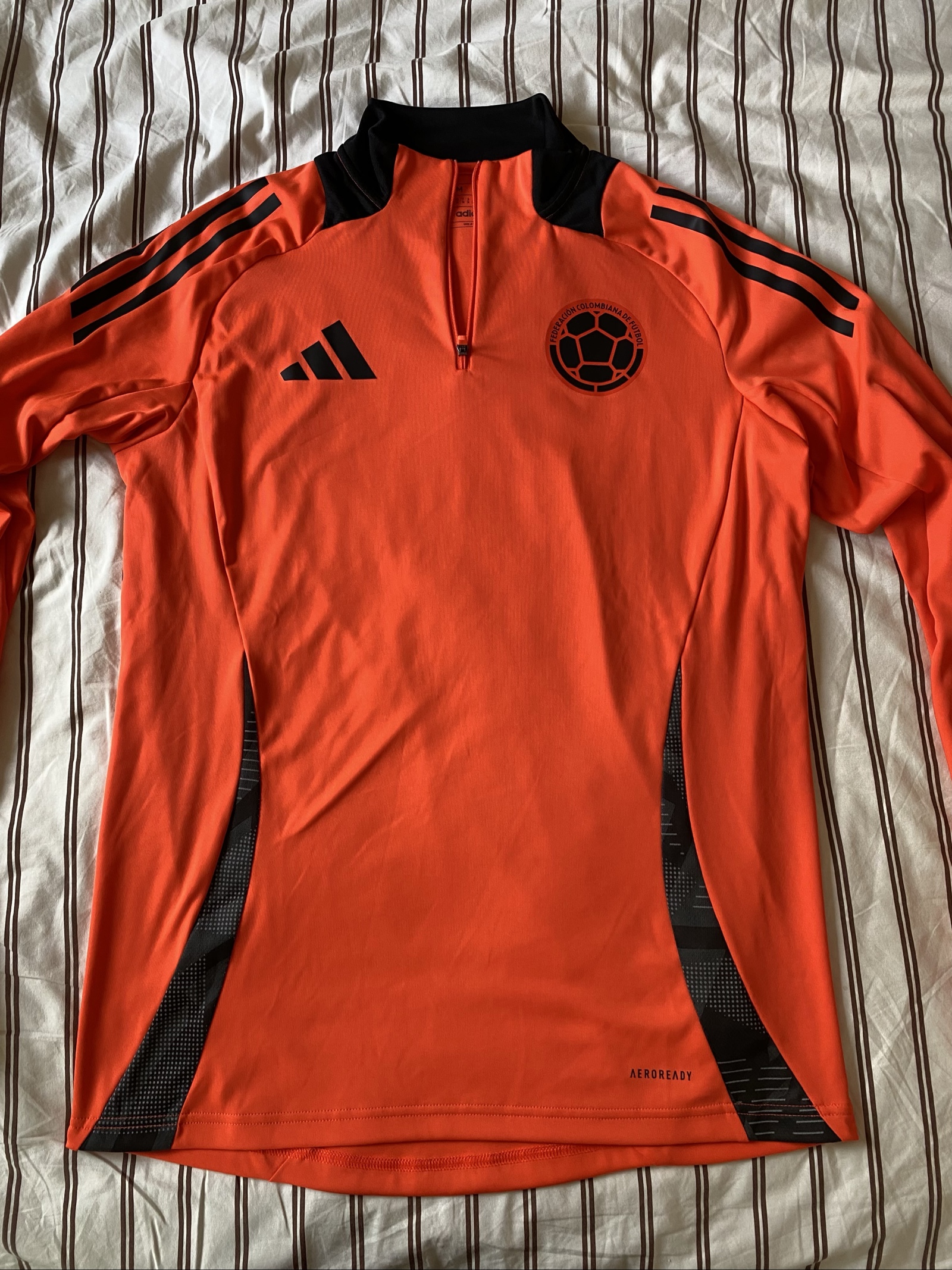Adidas Colombia Orange & Black Football 1/4 Zip Training Top - Size M (Slim Fit) image 8