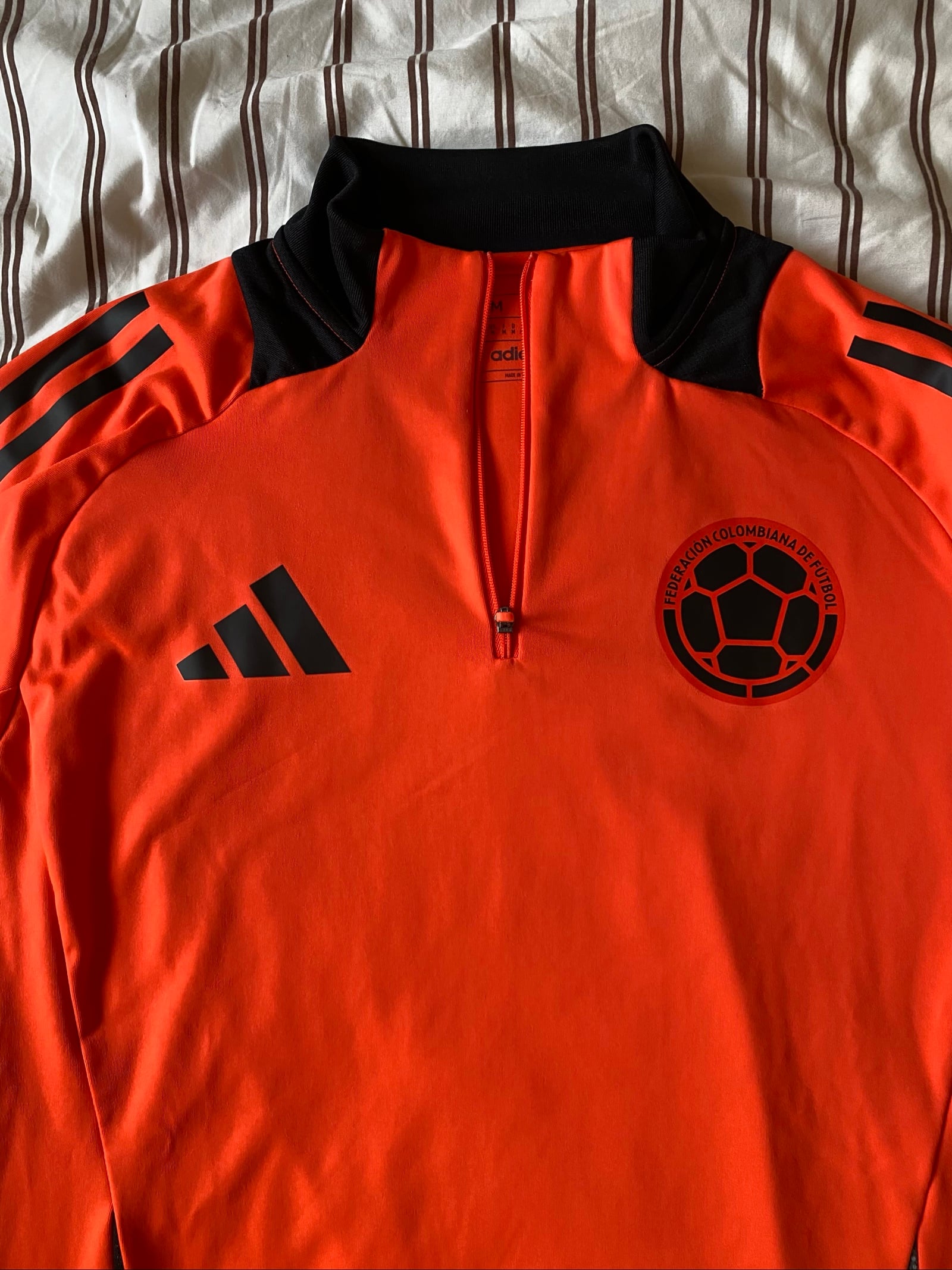 Adidas Colombia Orange & Black Football 1/4 Zip Training Top - Size M (Slim Fit) image 9