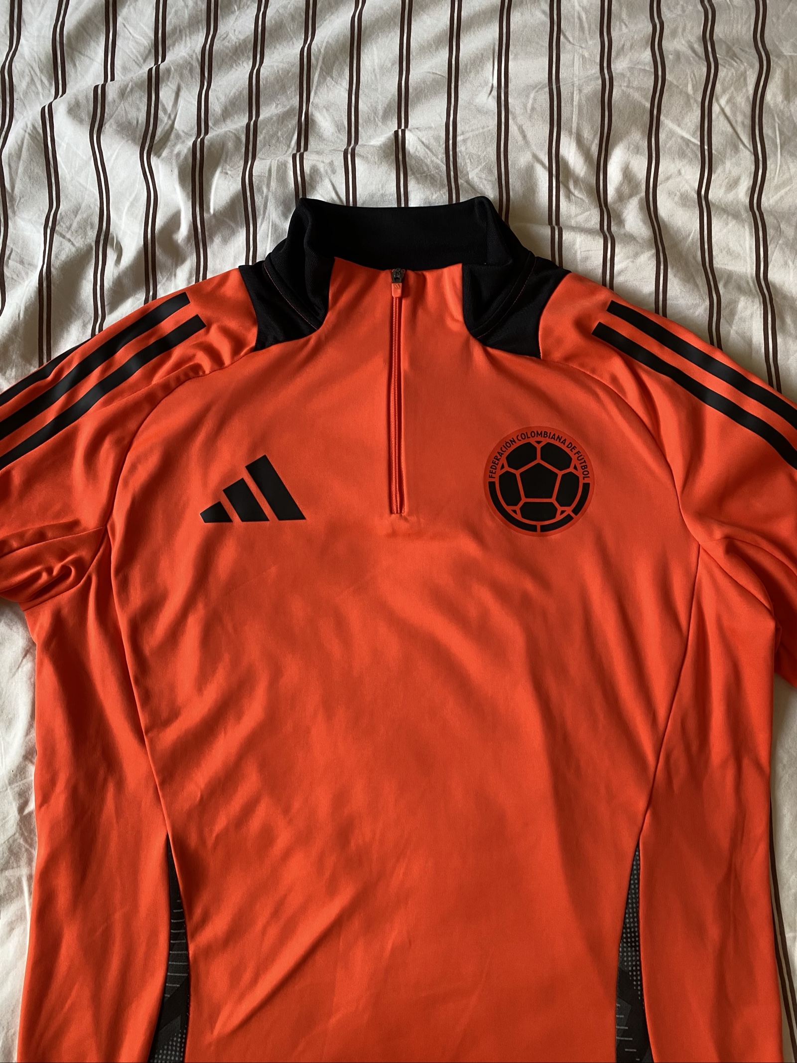 Adidas Colombia Orange & Black Football 1/4 Zip Training Top - Size M (Slim Fit) image 10