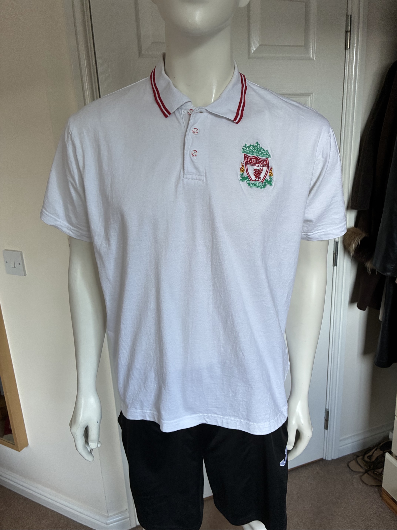 Liverpool White Embroidered Polo Shirt Large Red Detail