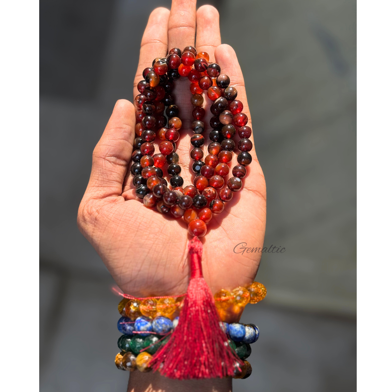 Brown Dream Agate Jap Mala Necklace – 8mm | 30–32 Inch | Handmade | Certified Gemstone