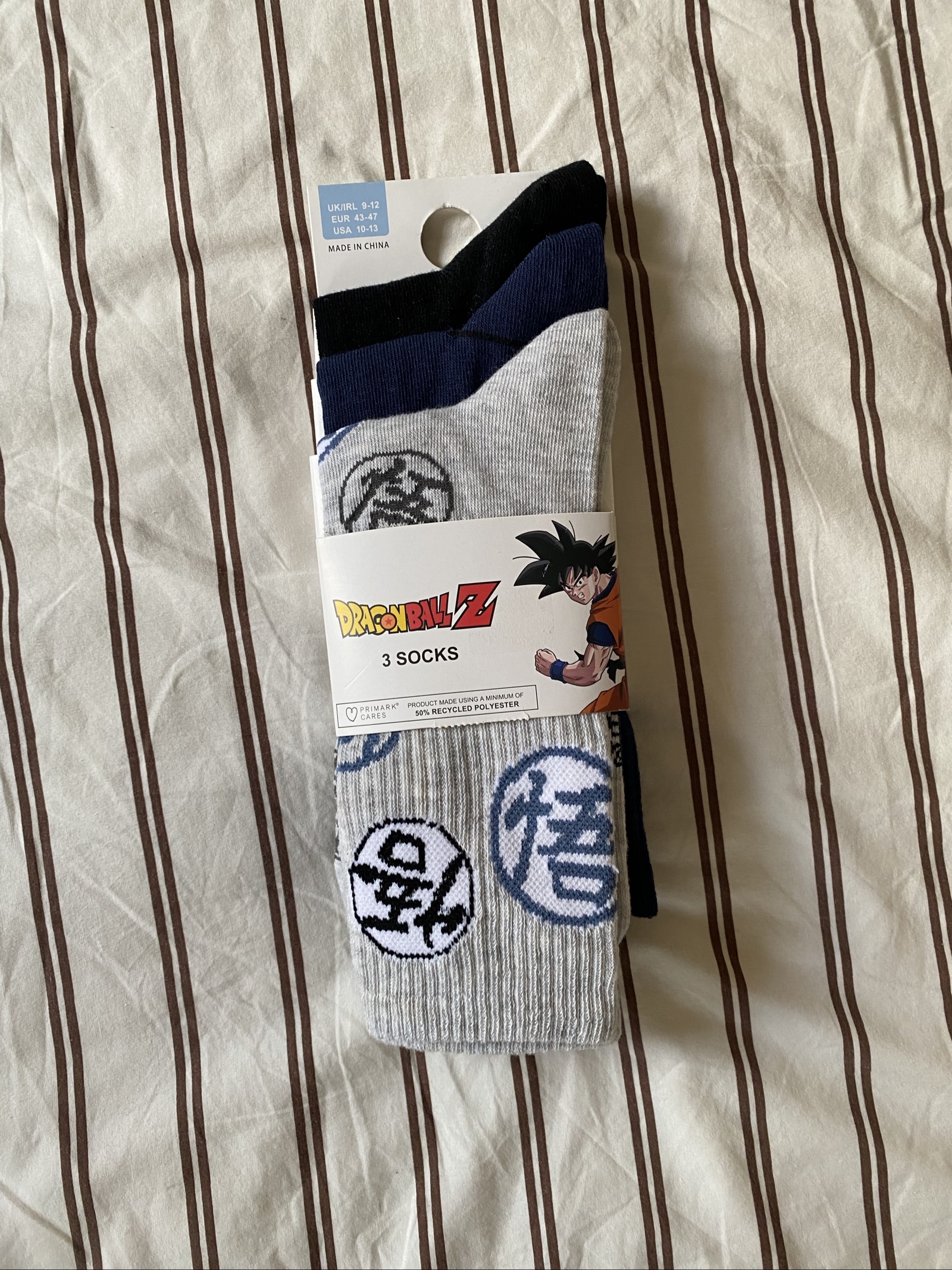 Dragon Ball Z Grey, Navy & Black Socks UK 9-12 3 Pairs