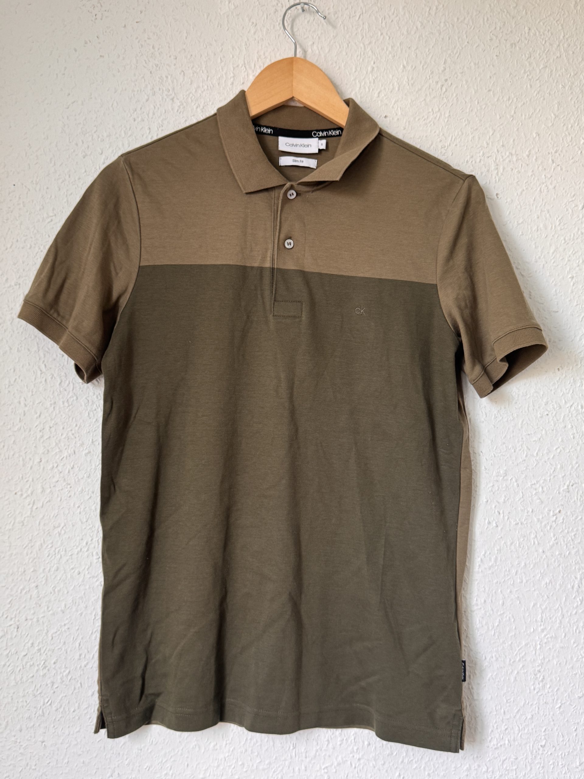 Calvin Klein Brown Two Tone Polo Shirt Slim Fit Small 2954