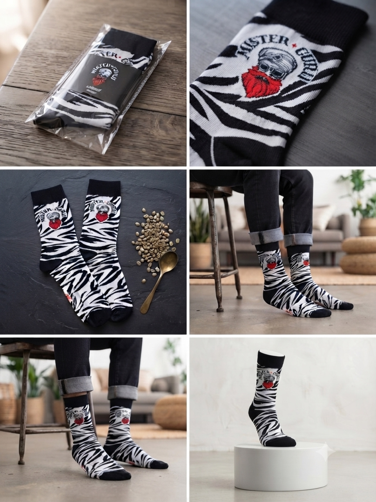 Mister Guru Black & White Zebra Print Socks Men's One Size