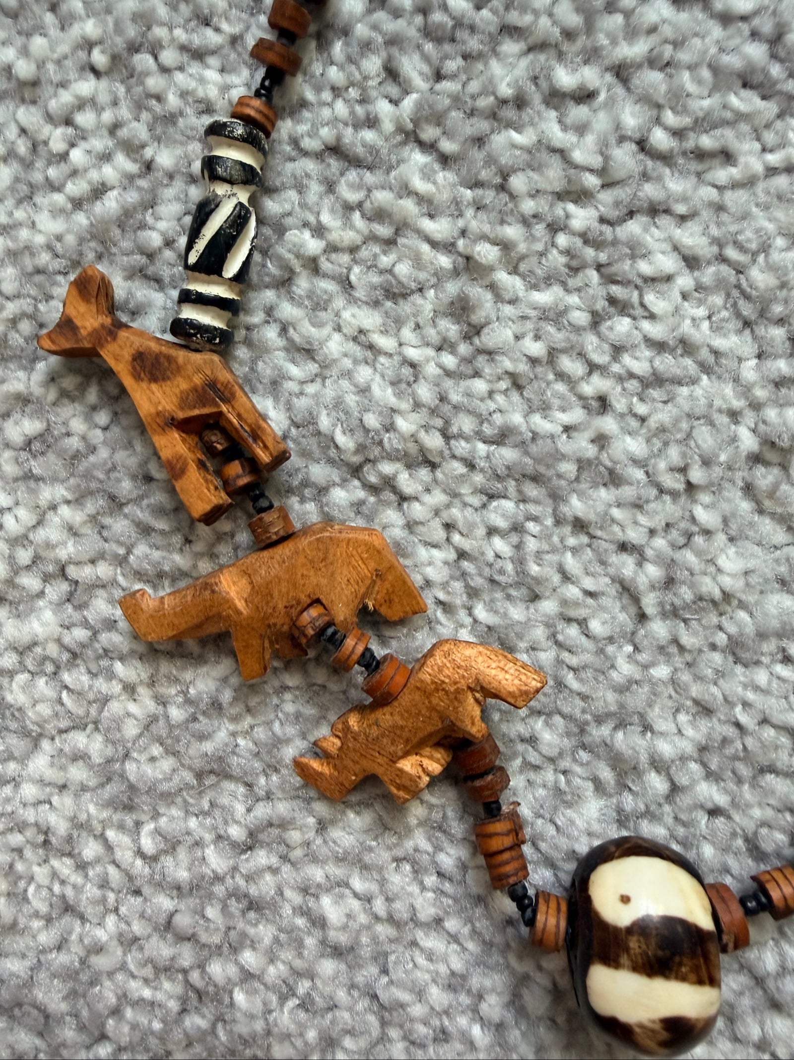 Handmade Brown & White Wooden Animal Necklace image 2