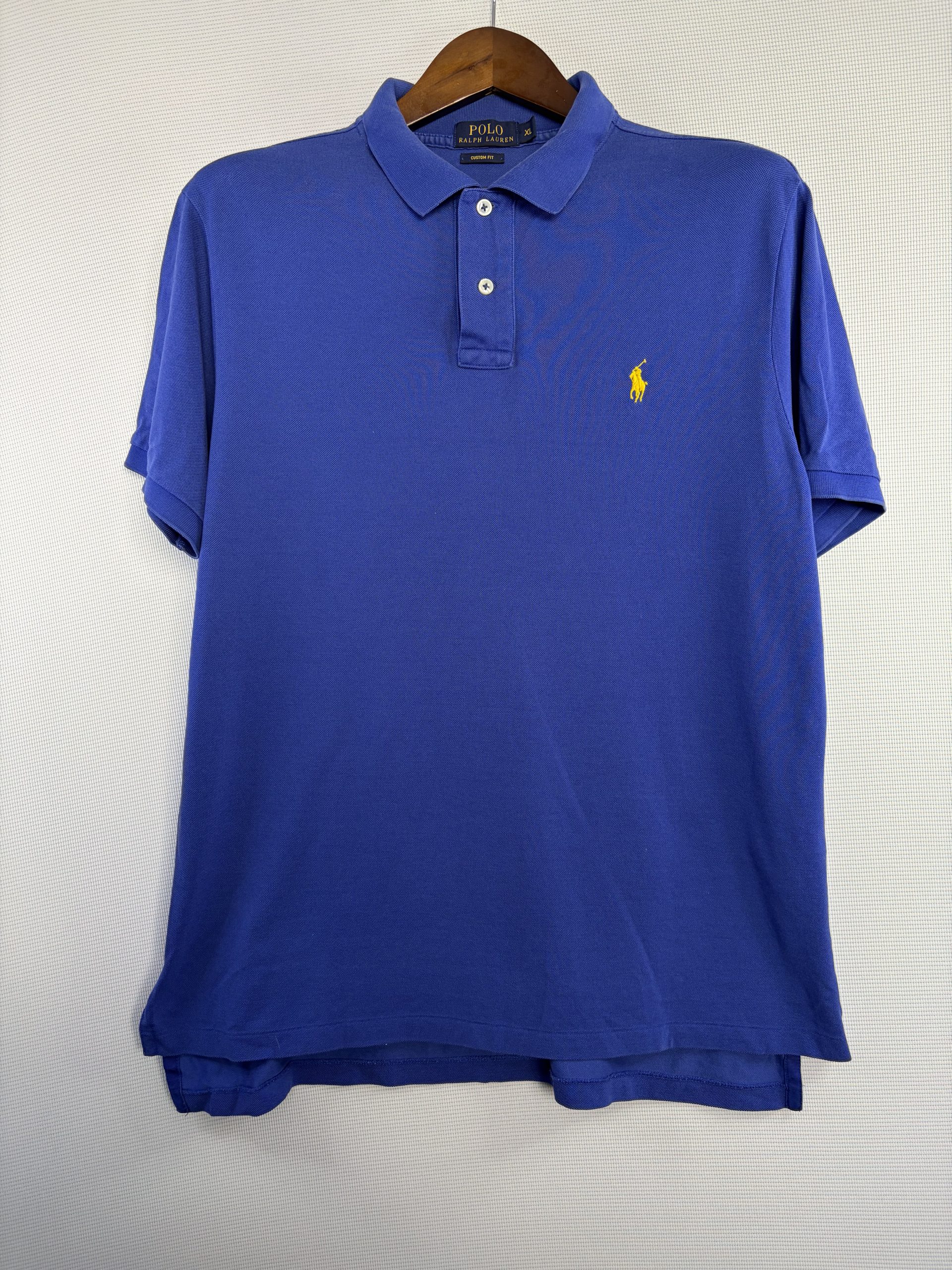 Polo Ralph Lauren Blue Polo Shirt XL Custom Fit Yellow Logo