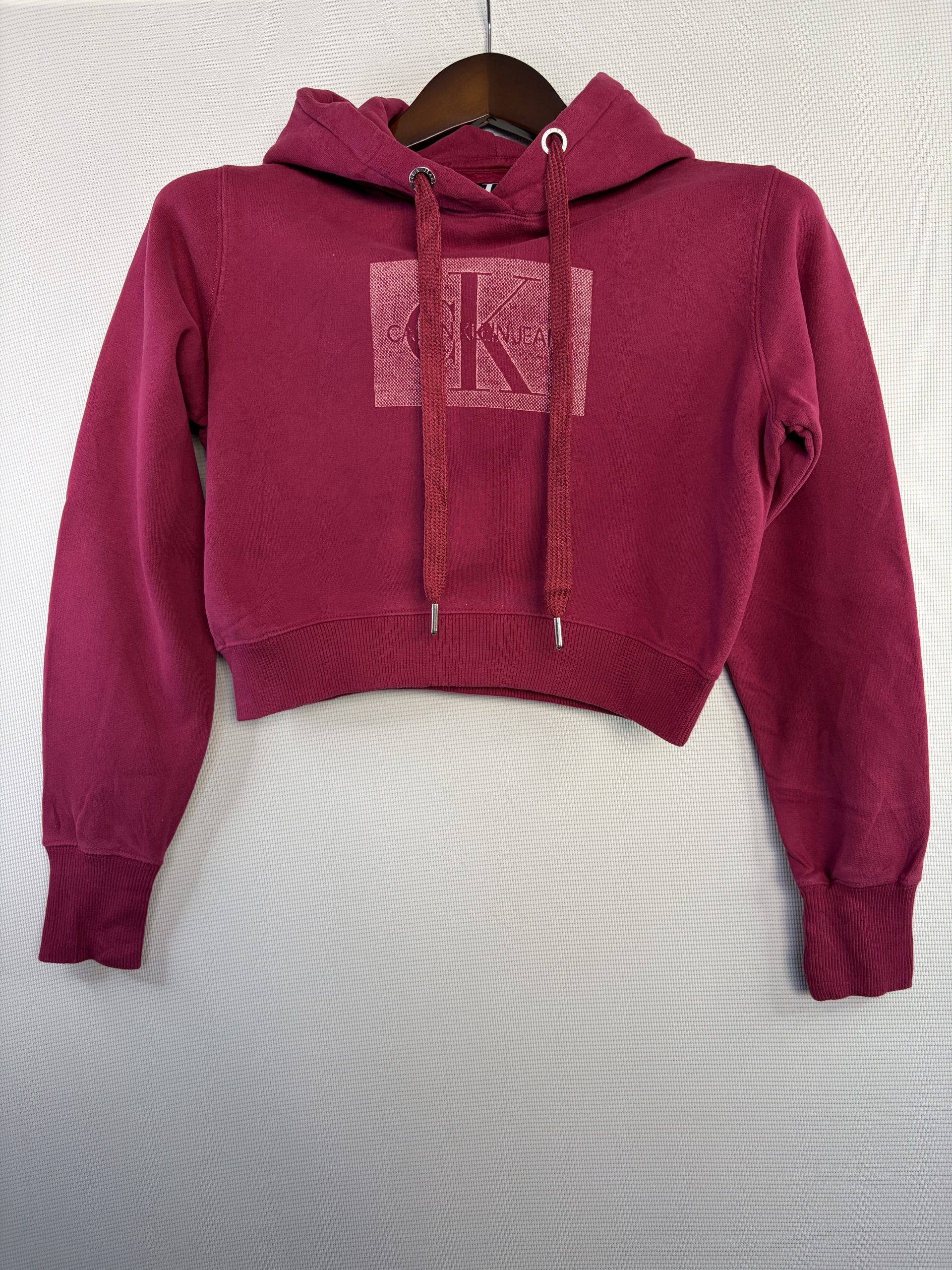 Calvin Klein Burgundy Hoodie XS Icon Logo Knitwear