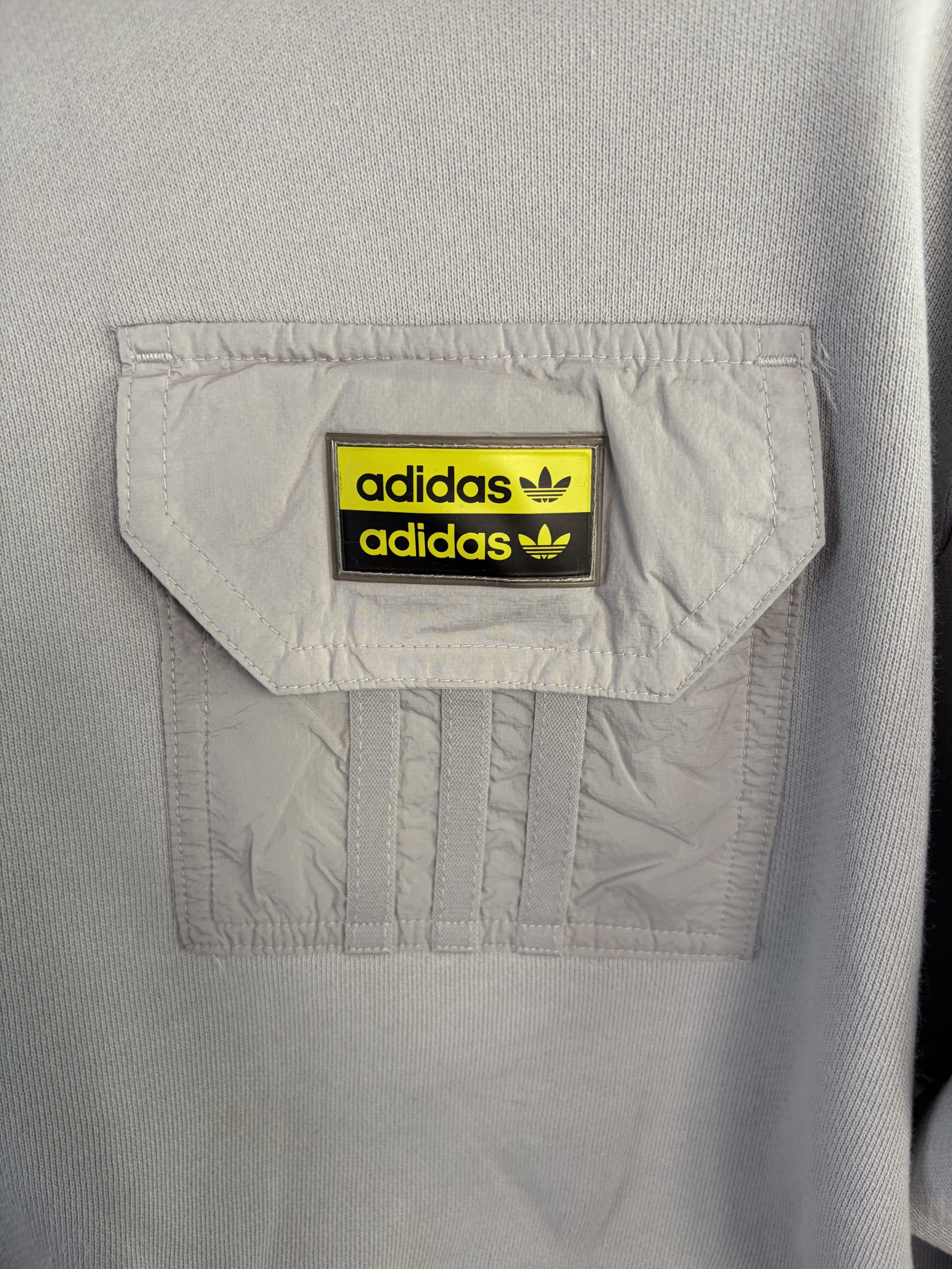 Adidas Originals Cropped Cotton Crew Sweatshirt Grey Utility Pocket Size XS Womens image 2