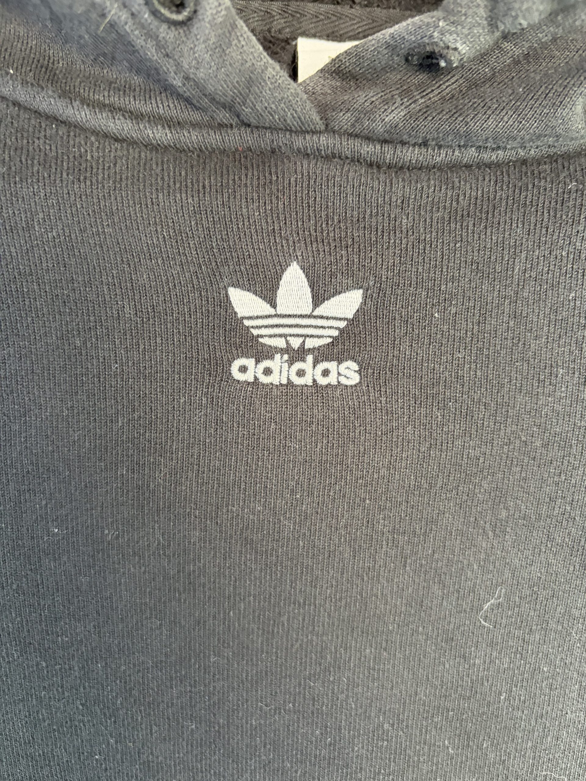 Adidas Originals Cropped Cotton Polyester Hoodie Black Trefoil 3 Stripes Size UK 8 Womens image 2