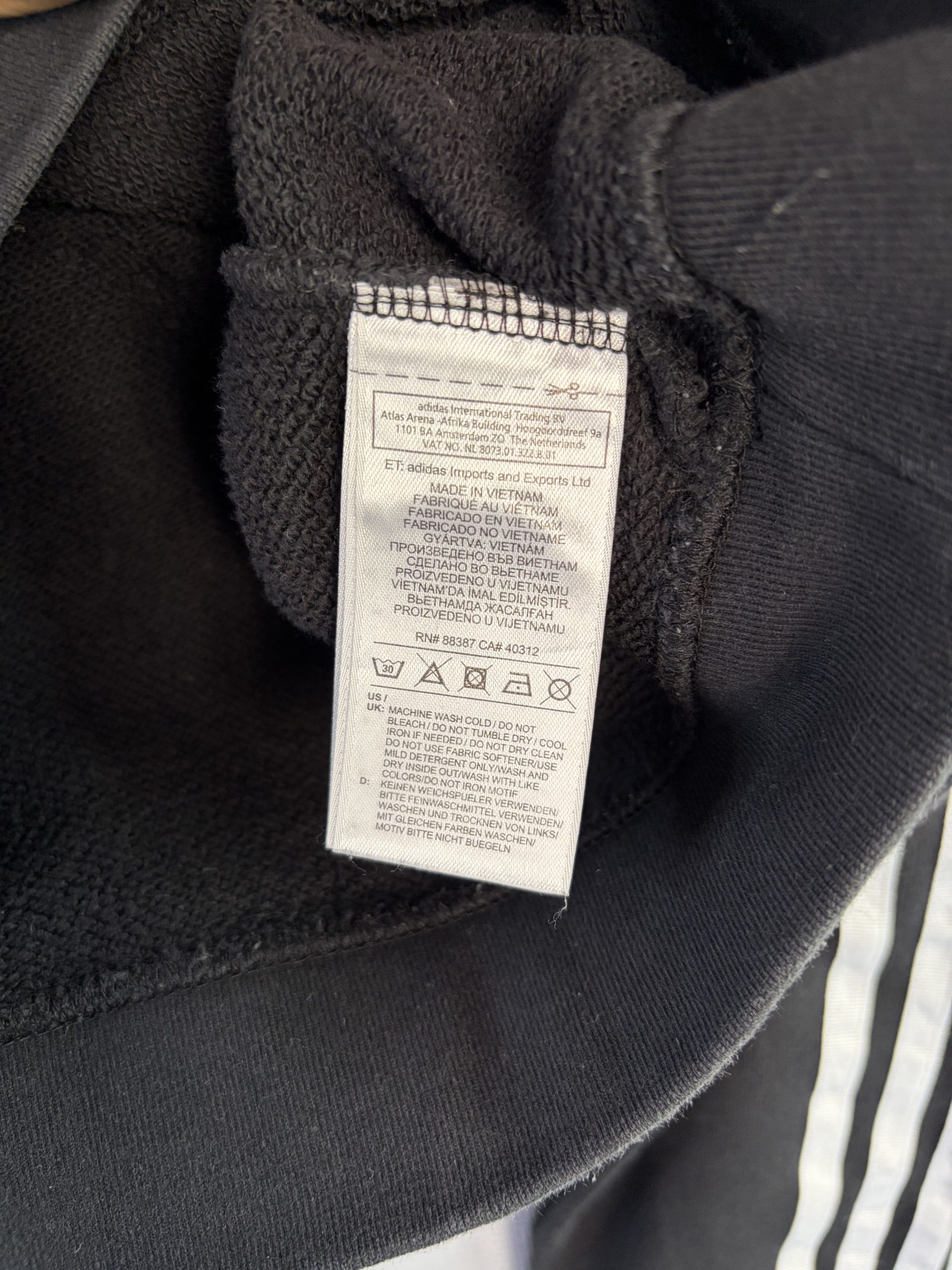 Adidas Originals Cropped Cotton Polyester Hoodie Black Trefoil 3 Stripes Size UK 8 Womens image 4