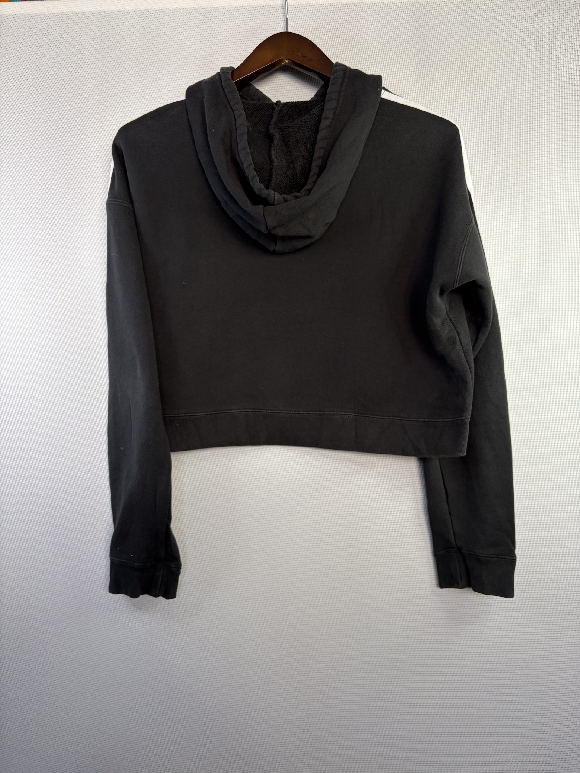 Adidas Originals Cropped Cotton Polyester Hoodie Black Trefoil 3 Stripes Size UK 8 Womens image 6