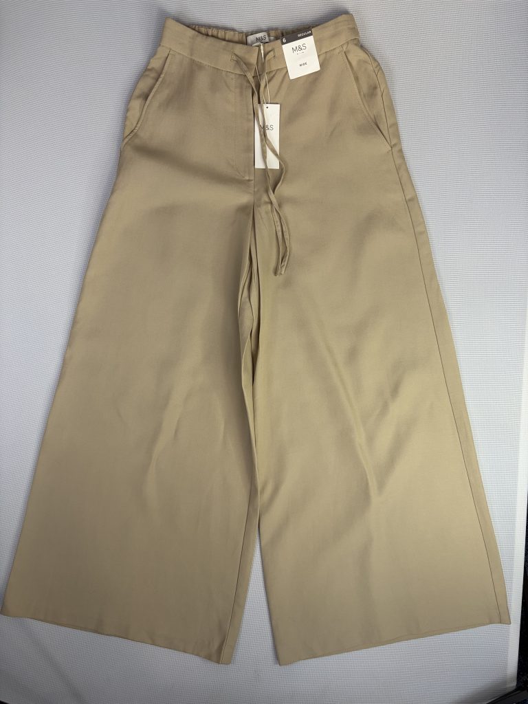 M&S Women's UK 6 Wide Leg Trousers Sandstone Linen Blend BNWT