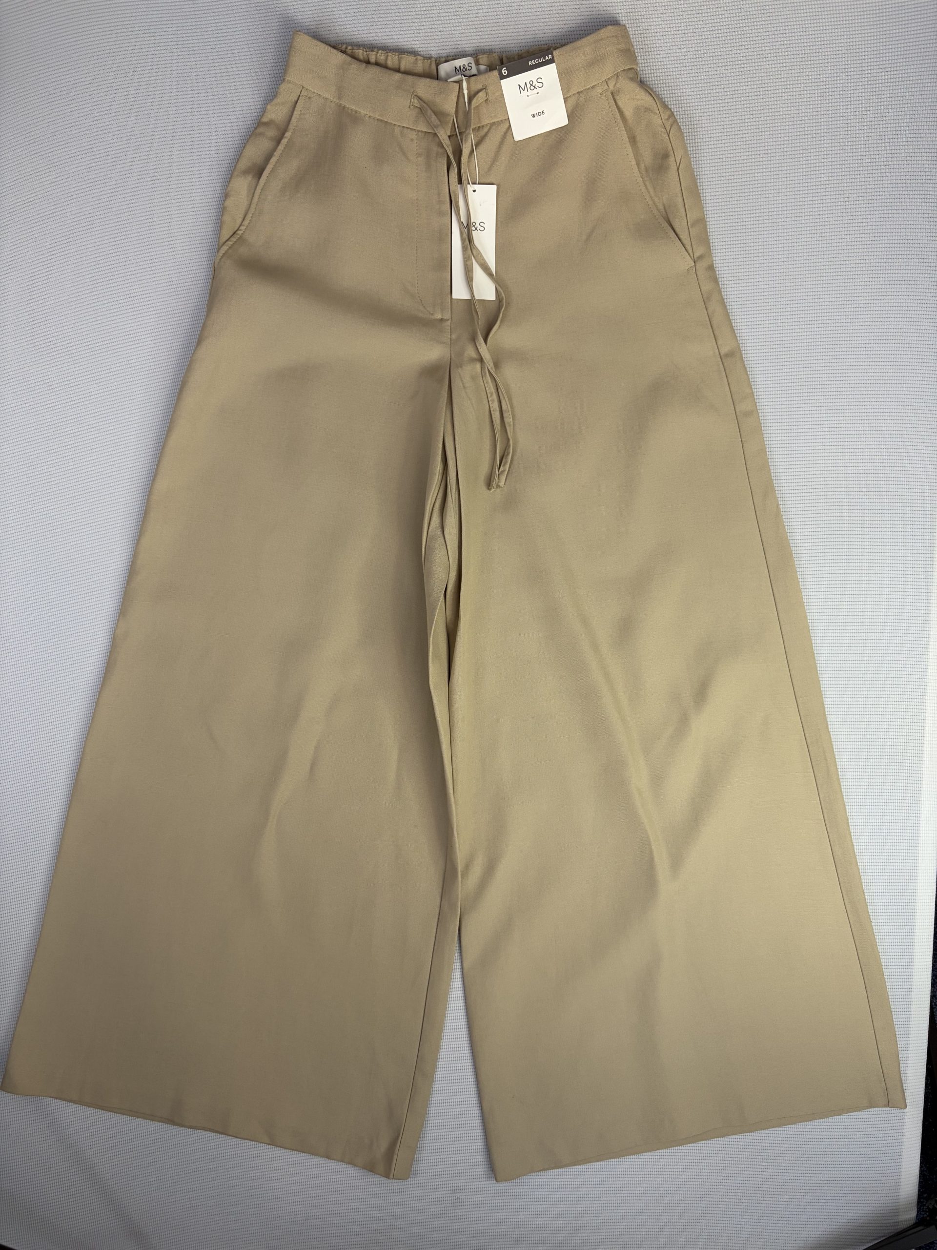 M&S Women's UK 6 Wide Leg Trousers Sandstone Linen Blend BNWT