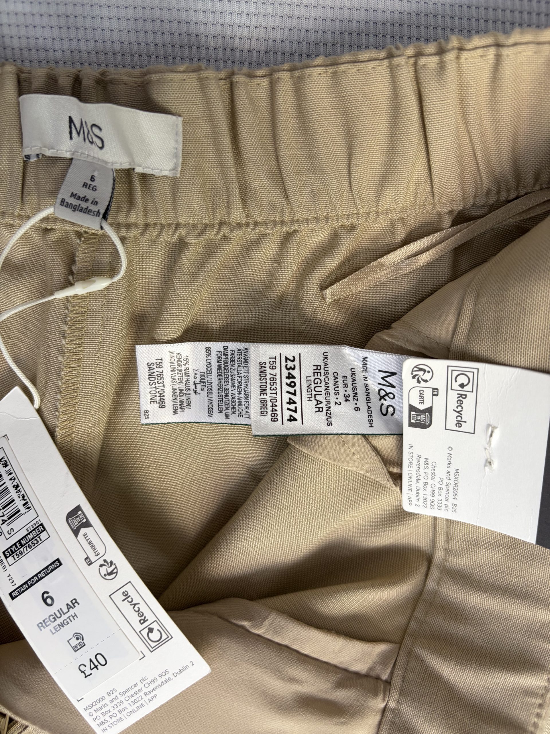 M&S Women's UK 6 Wide Leg Trousers Sandstone Linen Blend BNWT image 3