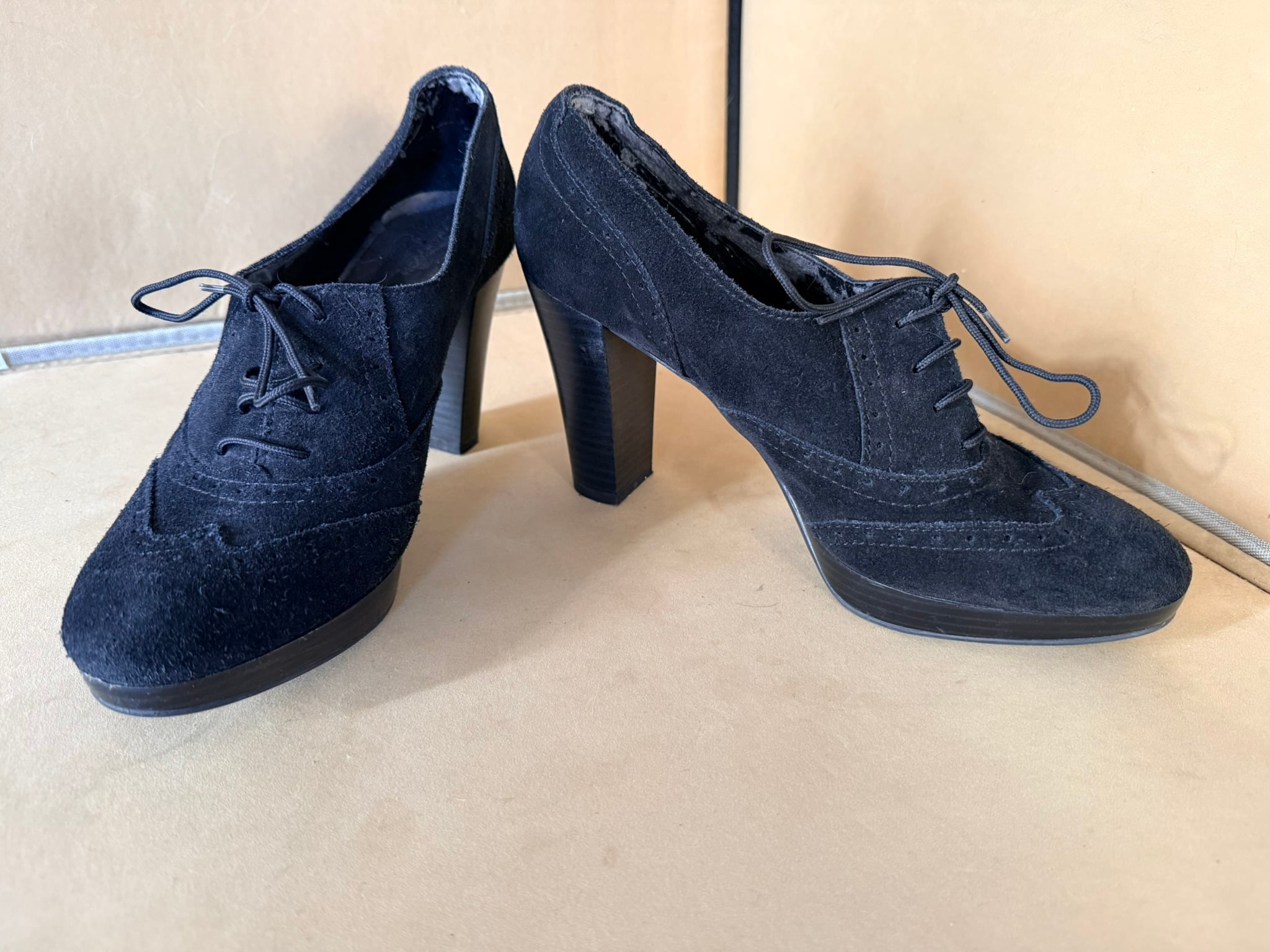 Monsoon Black Suede Heeled Lace-Up Shoes UK 8