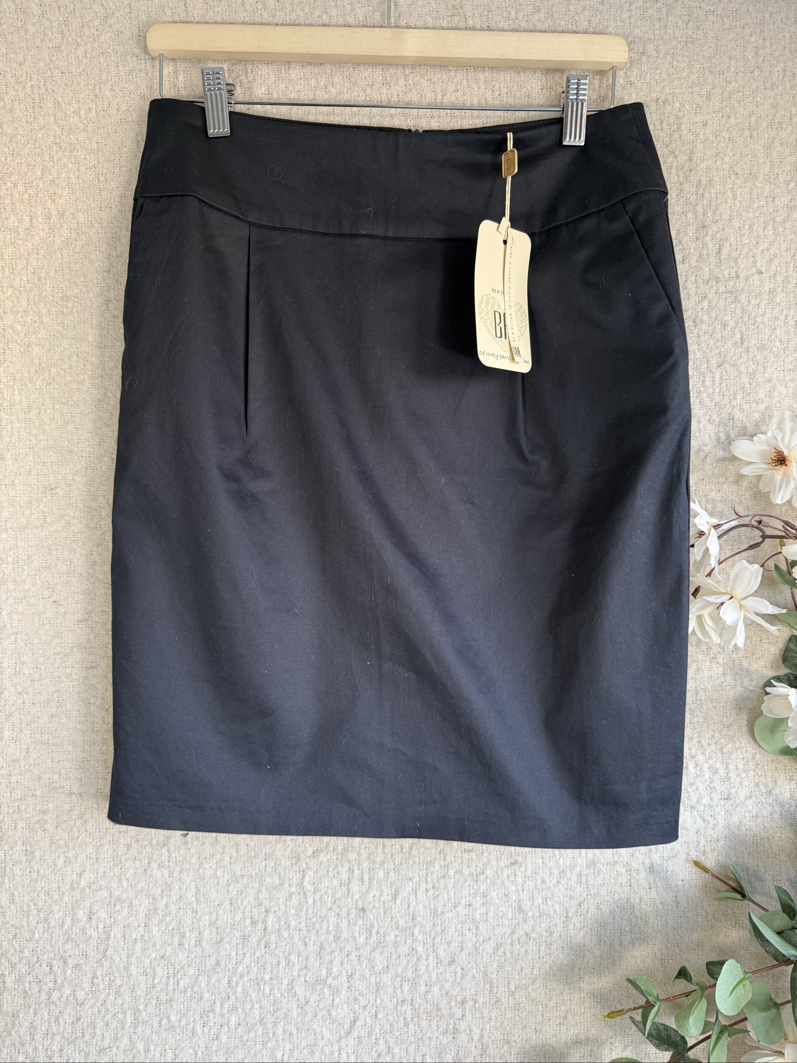 BAF Black Cotton Pencil Skirt UK 16 Classic Workwear Office Chic