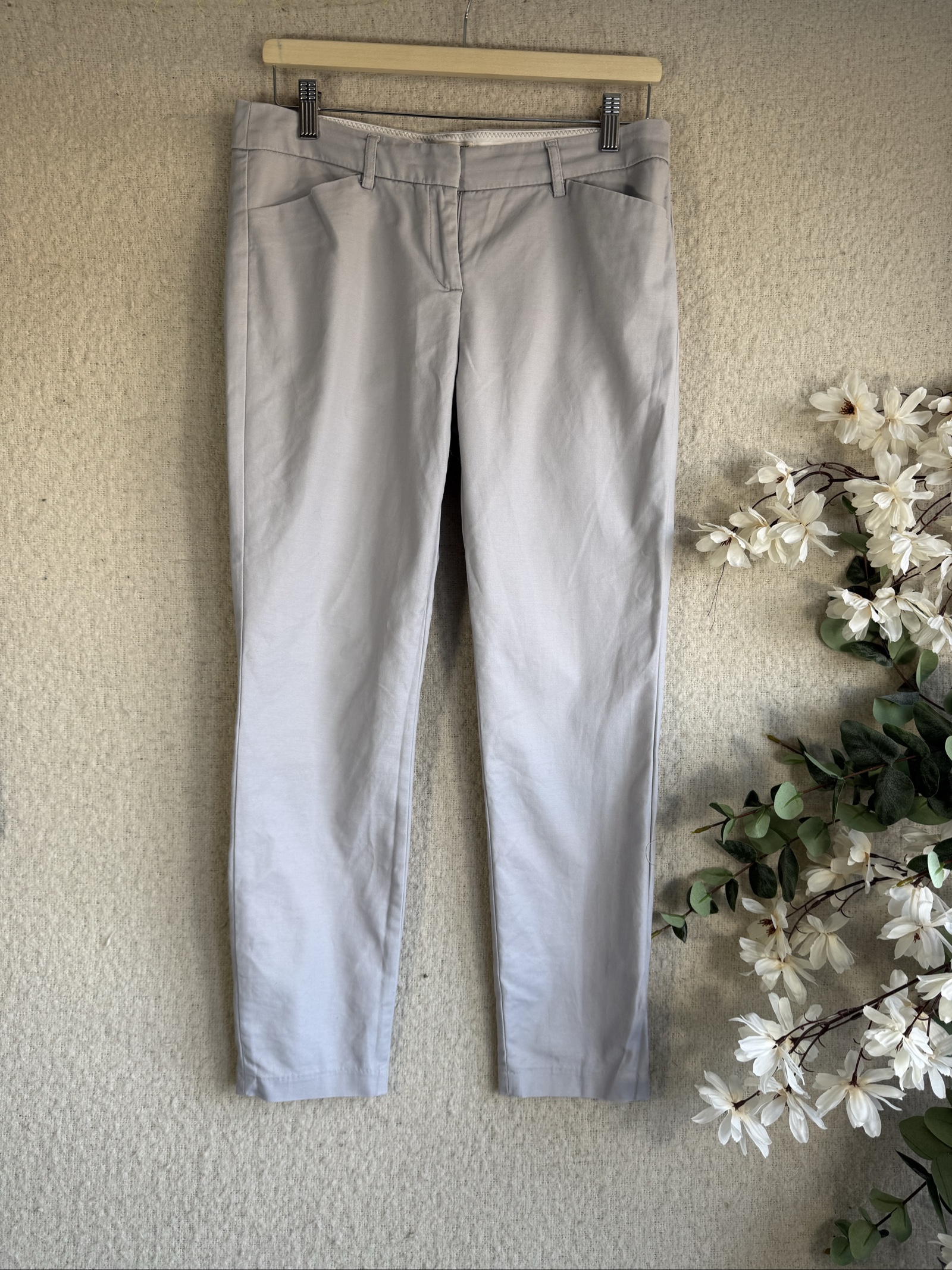 Lila Rose Light Grey Cotton Chino Trousers UK 10 Classic Fit Casual Workwear