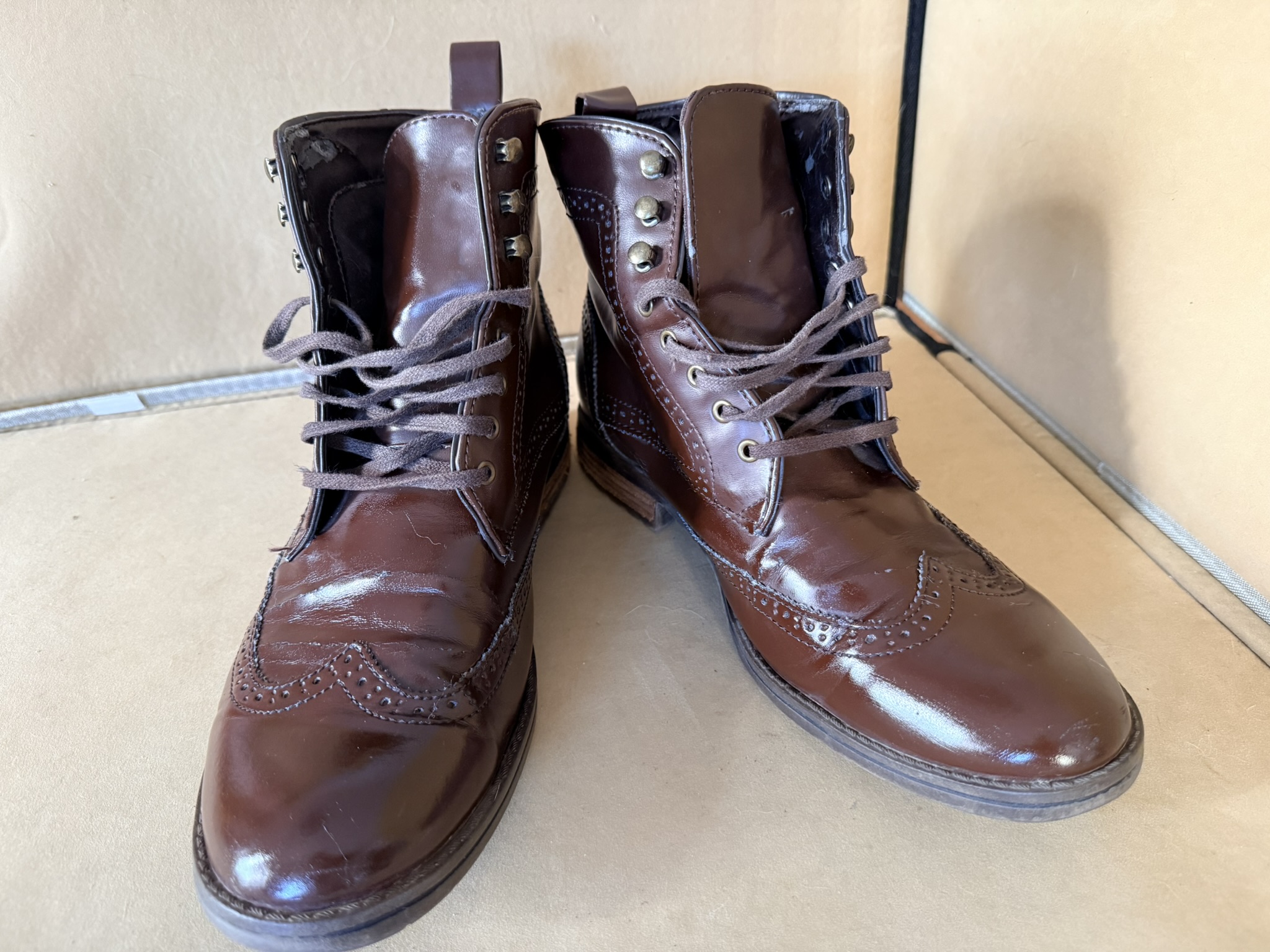 H&M Brown Leather Brogue Ankle Boots UK 8 / 42