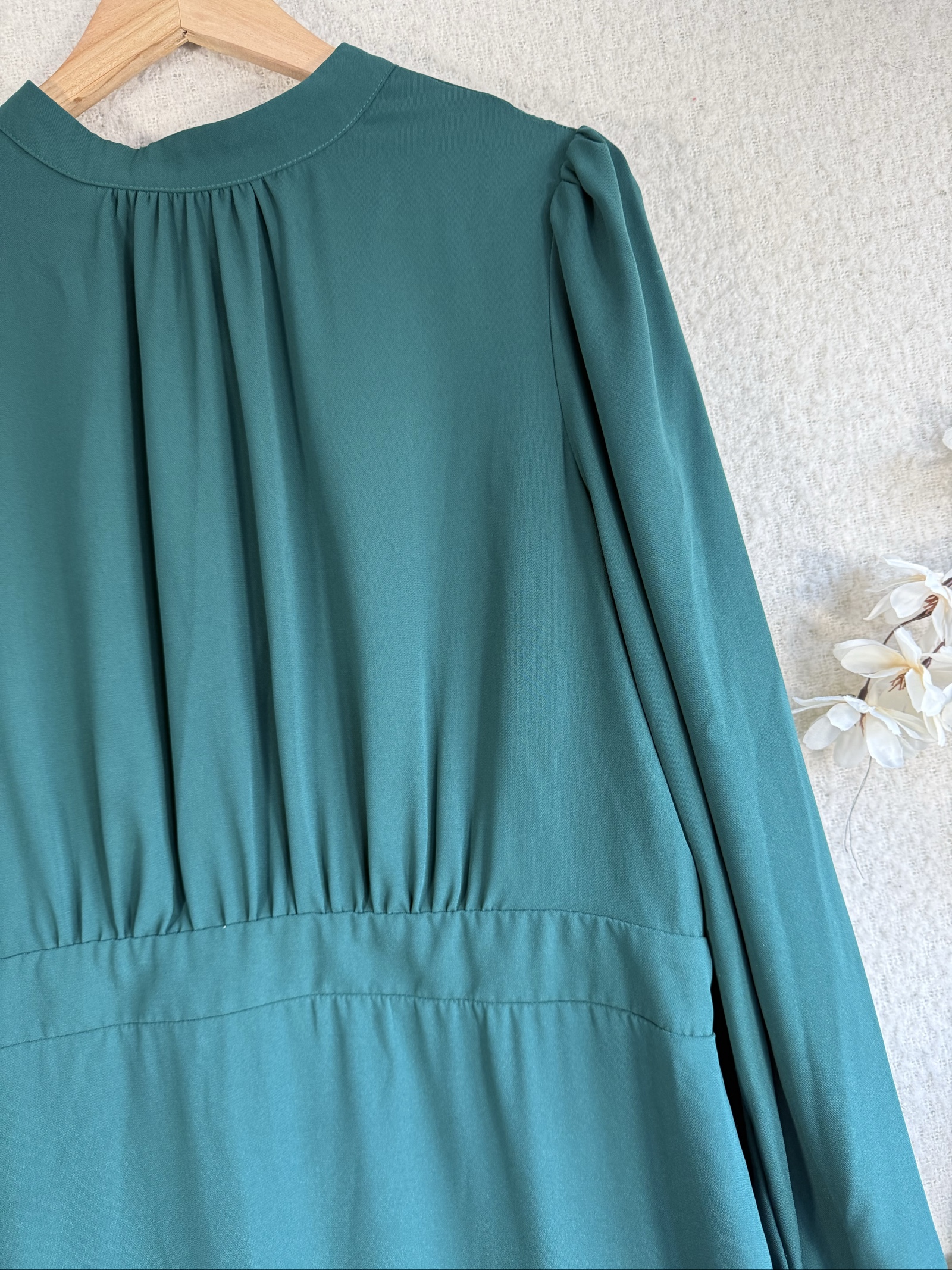 Friends Like These Dark Green Long Sleeve Midi Dress UK 16 Tie Back Elegant image 2