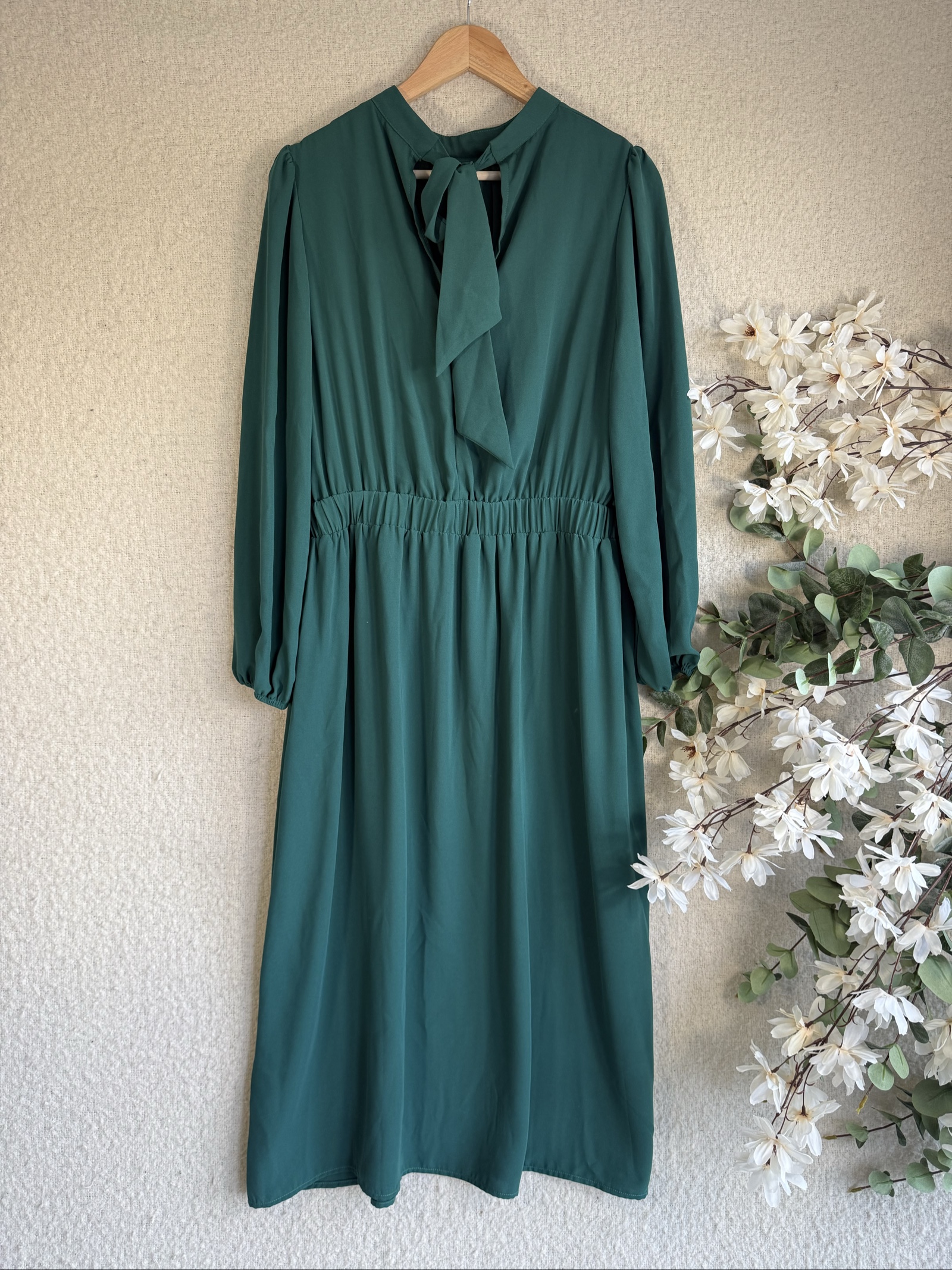 Friends Like These Dark Green Long Sleeve Midi Dress UK 16 Tie Back Elegant image 4