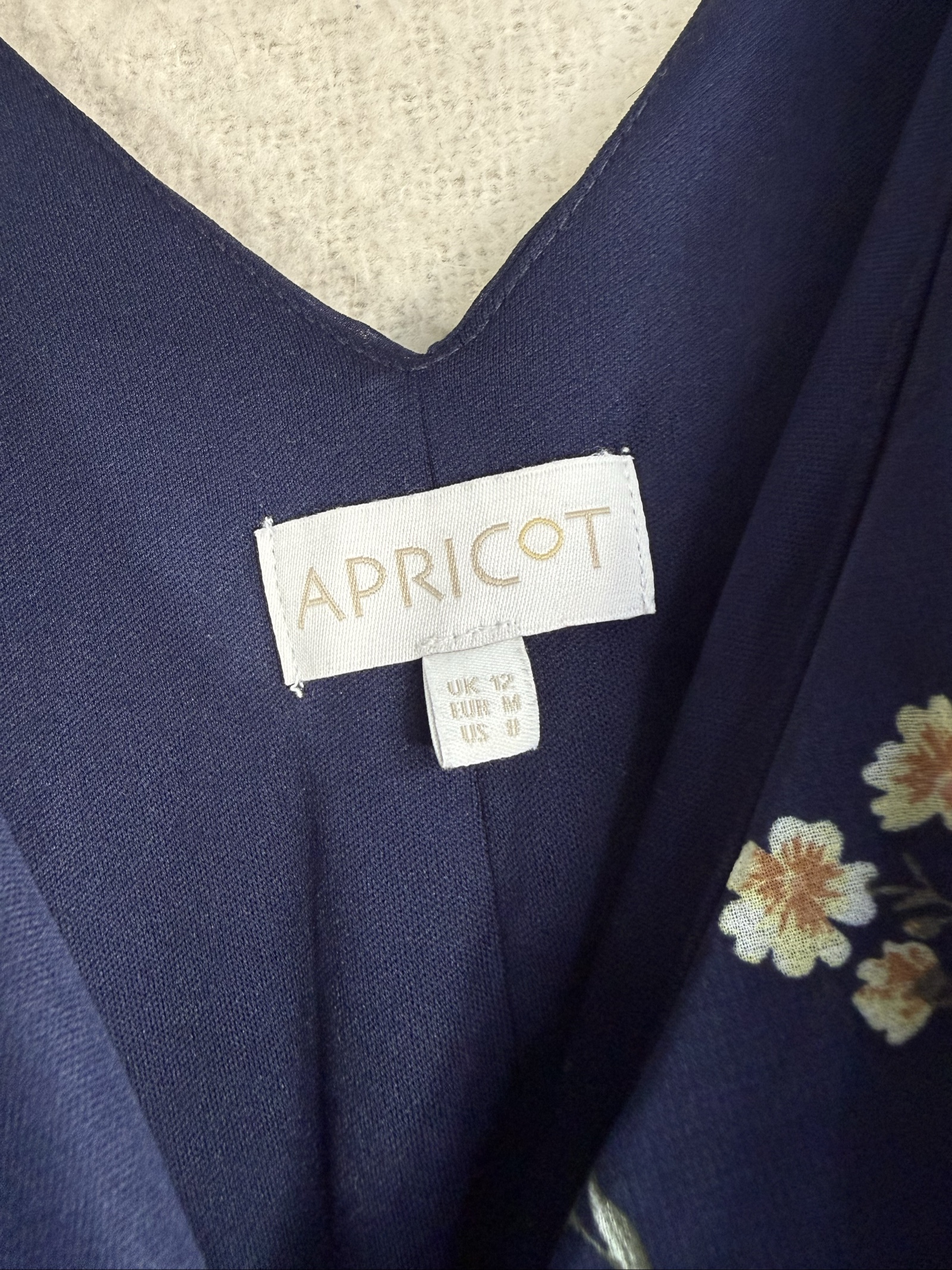 Apricot Navy Floral Wrap Midi Dress UK 12 Ruffle Sleeve Summer Occasion image 3