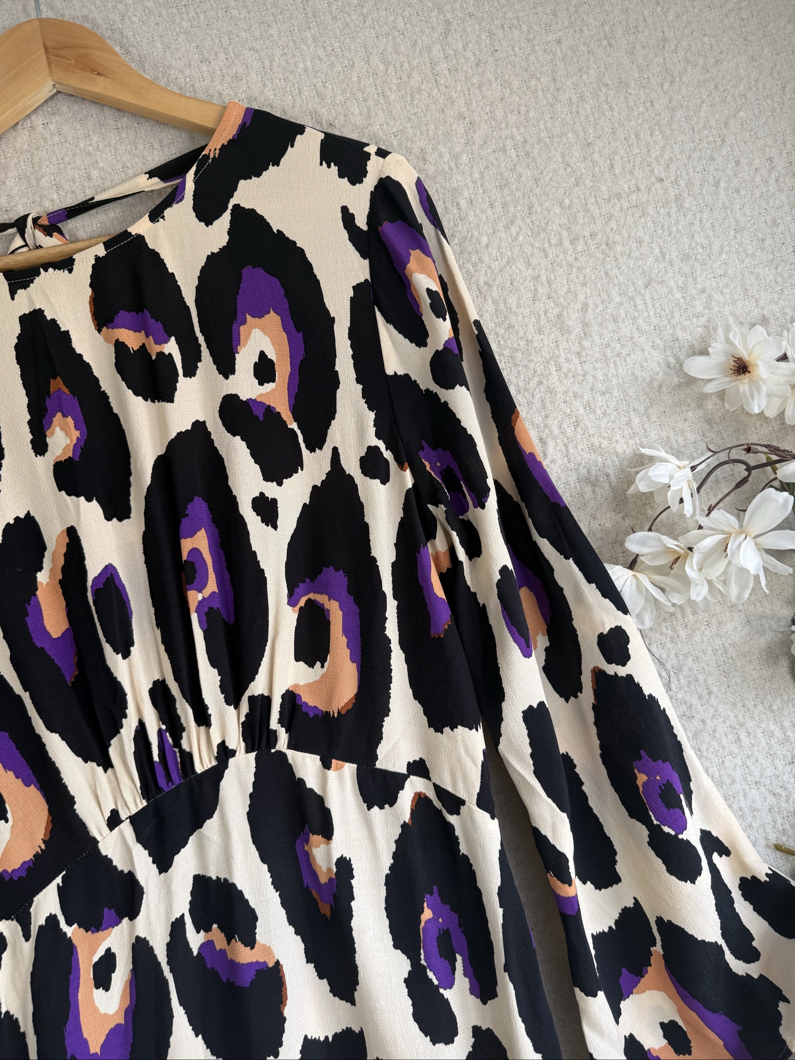 Tu Woman Purple Black Leopard Print Midi Dress UK 12 Elegant Long Sleeve image 3