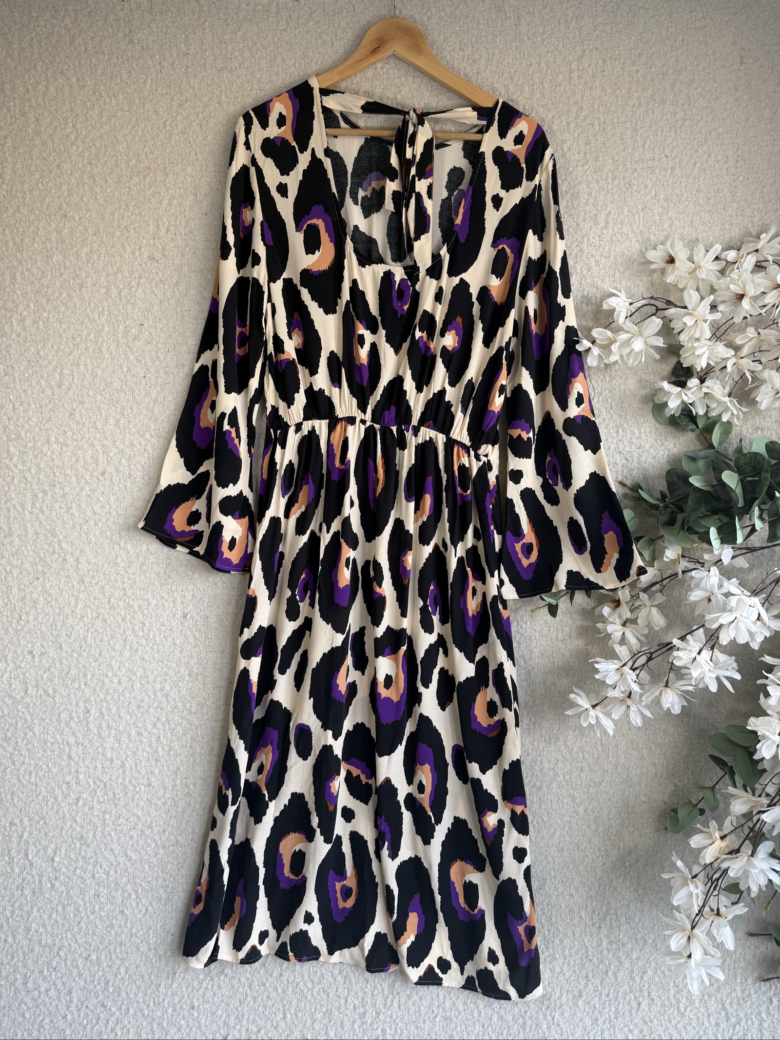 Tu Woman Purple Black Leopard Print Midi Dress UK 12 Elegant Long Sleeve image 4