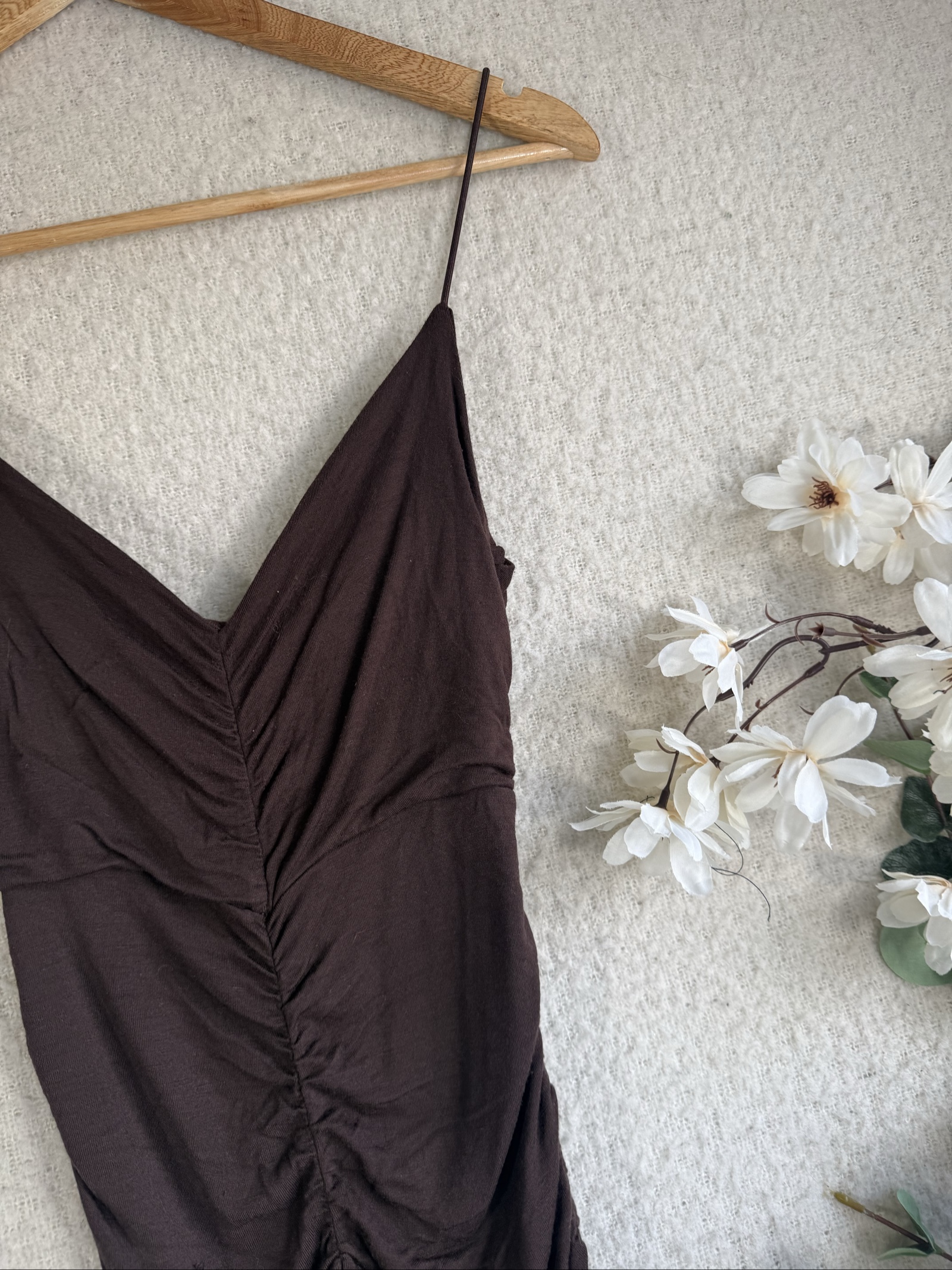PrettyLittleThing Chocolate Brown Ruched Midi Slip Dress UK 10 Summer Occasion image 2