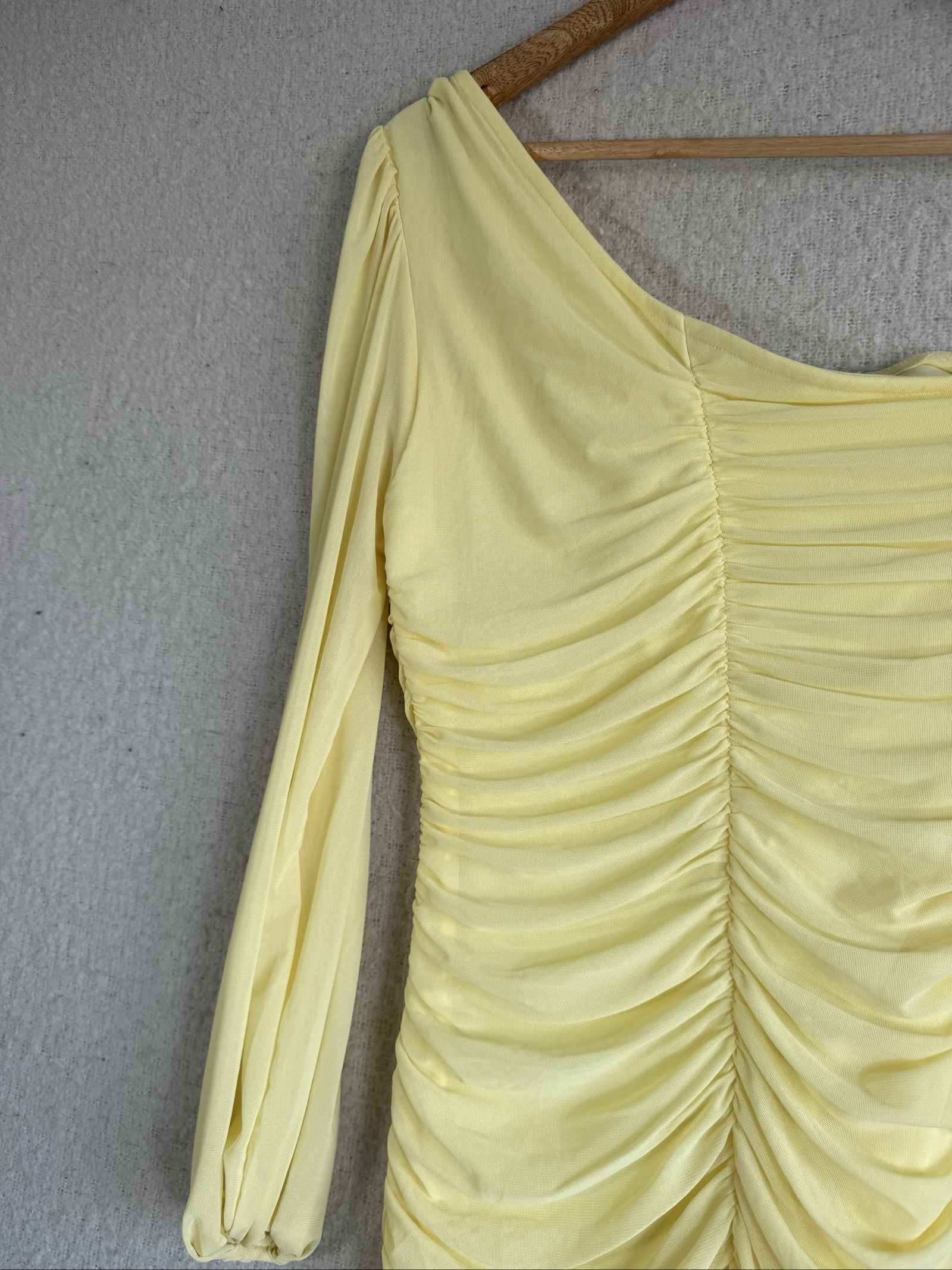 Shein Yellow Ruched One Shoulder Mini Dress Medium Made in China image 2