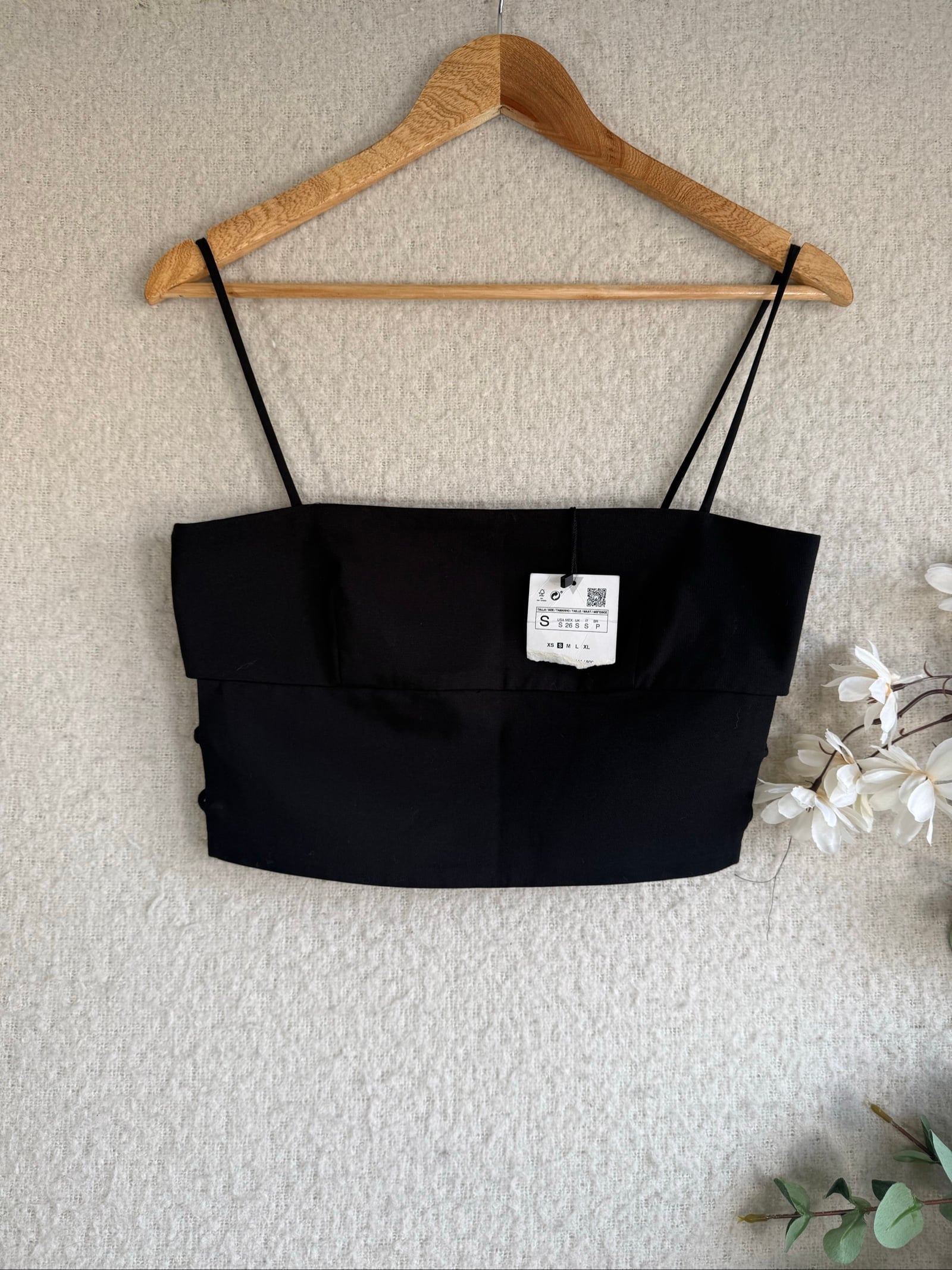Zara Black Spaghetti Strap Crop Top Small Sleek Minimalist Summer Chic