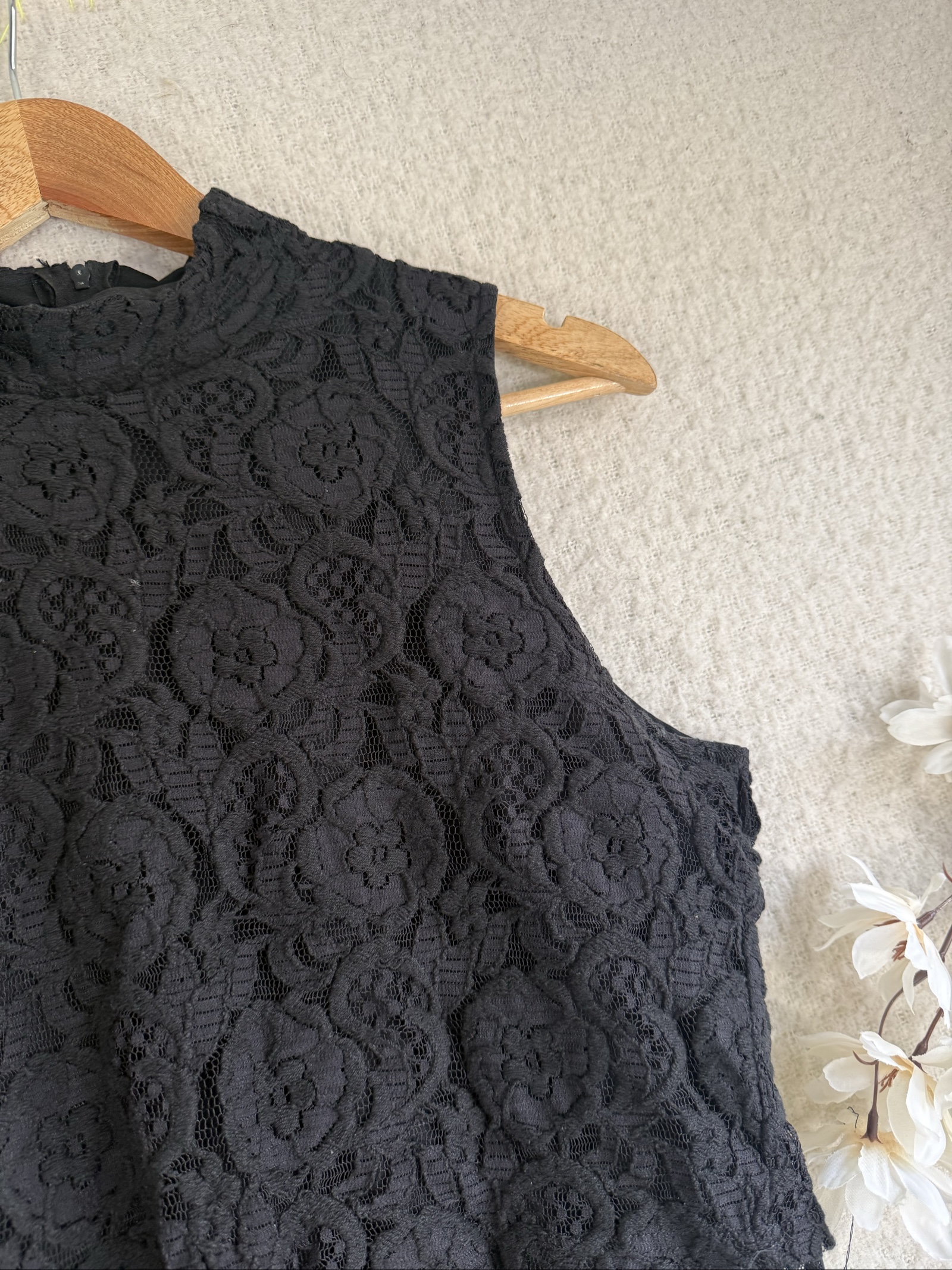 River Island Black Lace Sleeveless Dress UK 16 With Sheer Waist Detail image 2